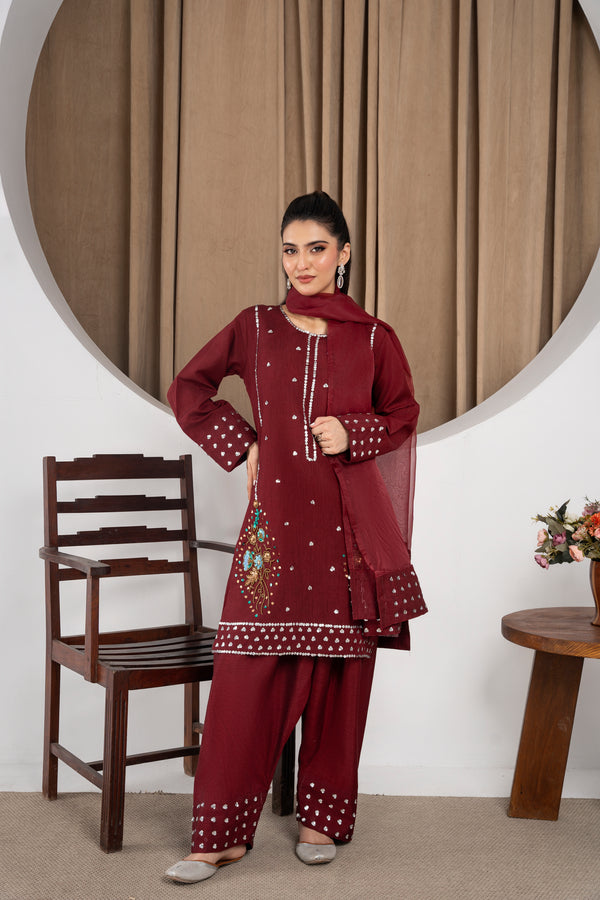 Eshal classic maroon farshi shalwar