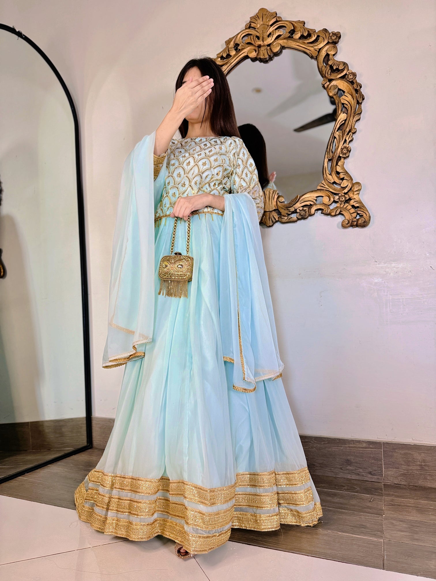 Mehrma Soft Pastel Blue Lehnga