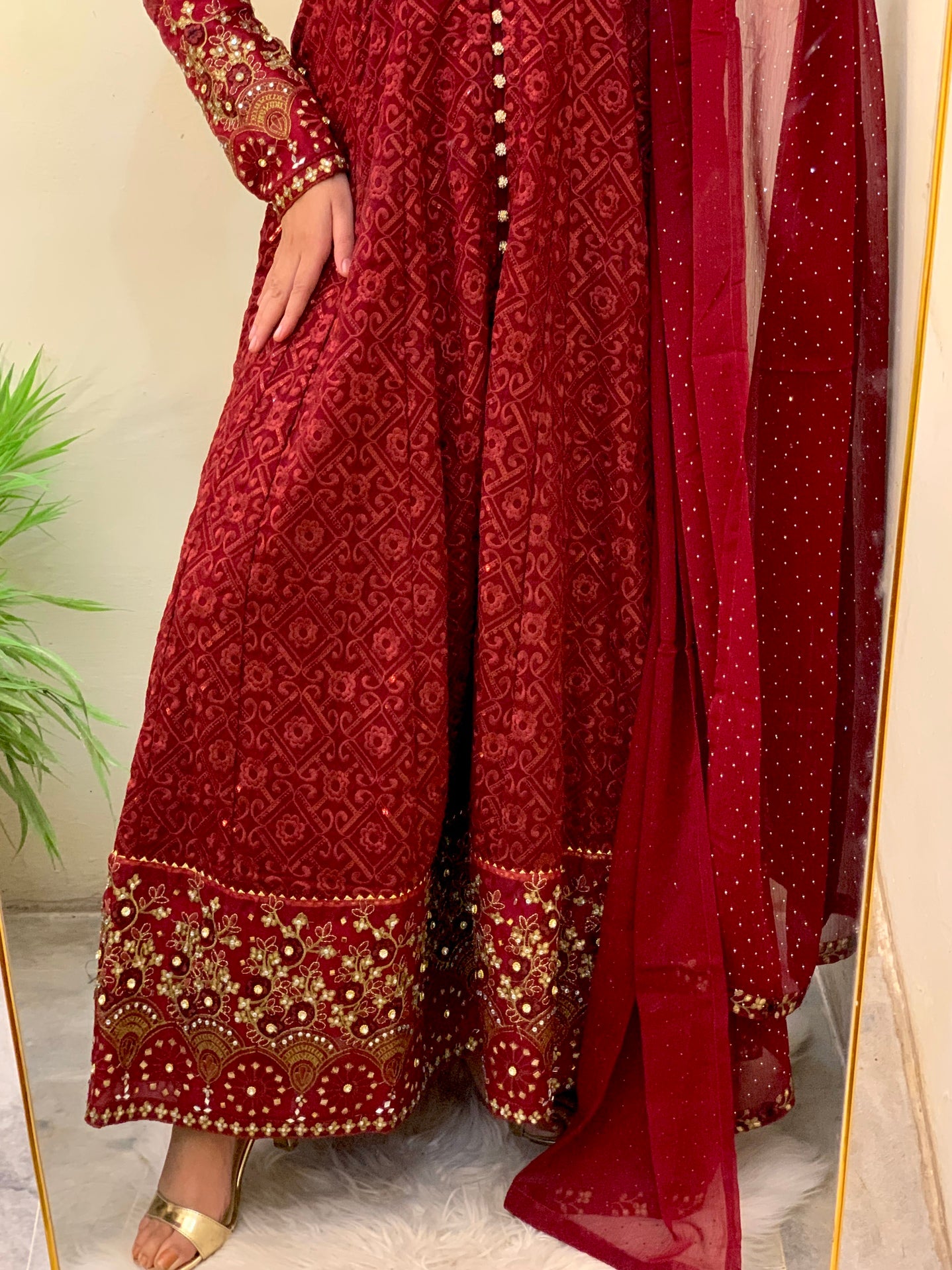Mahrosh - Maroon chikankari Maxi