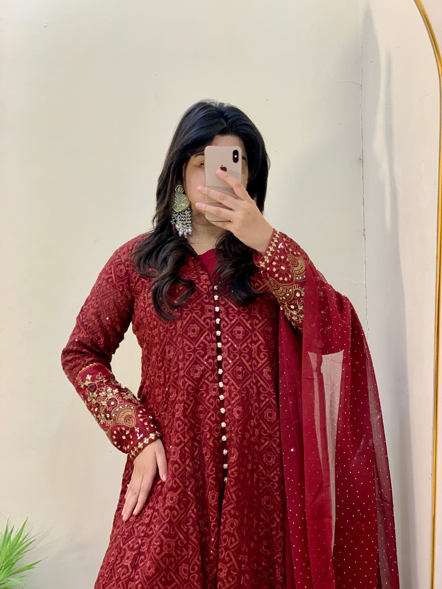 Mahrosh - Maroon chikankari Maxi