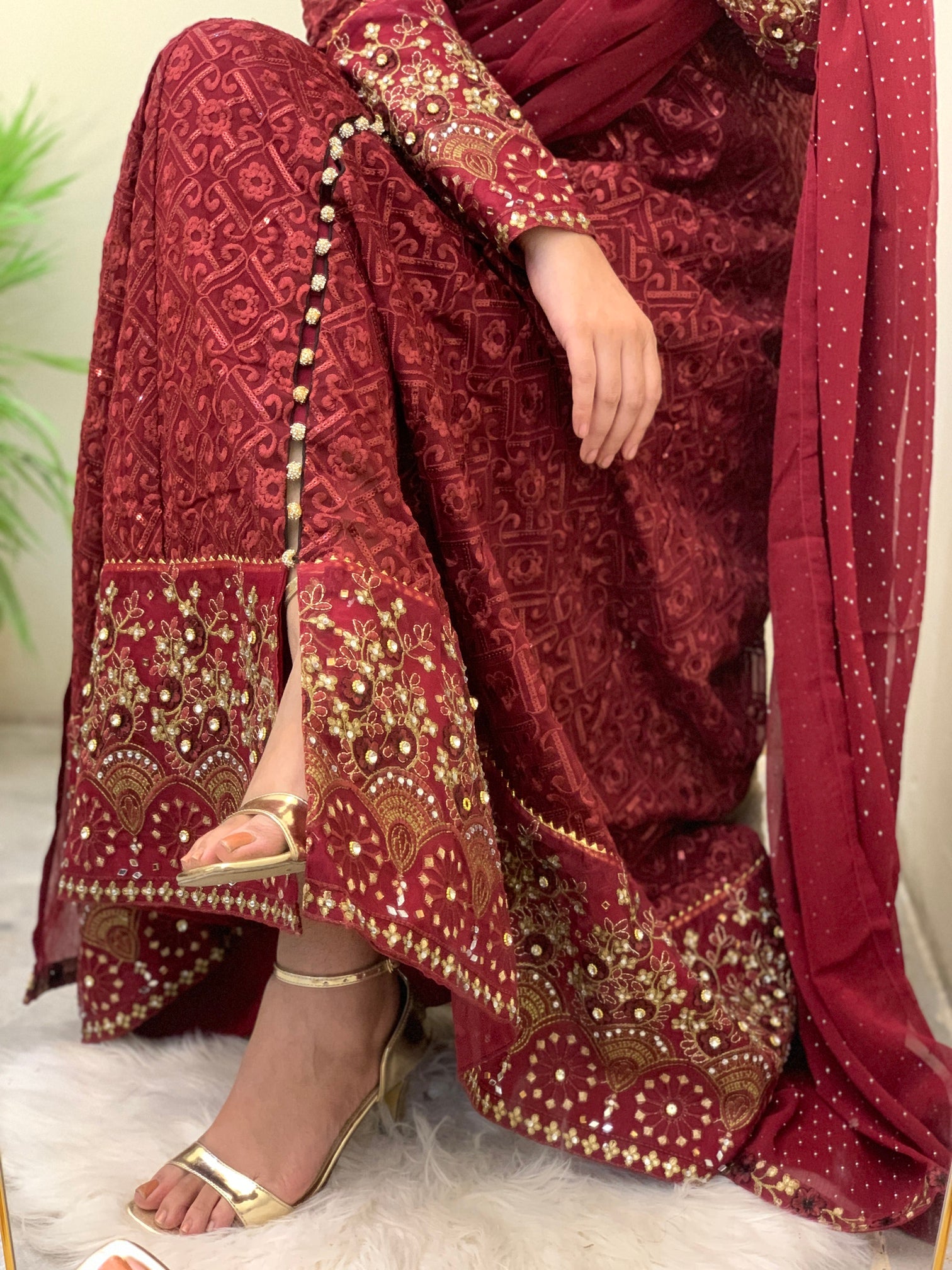 Mahrosh - Maroon chikankari Maxi