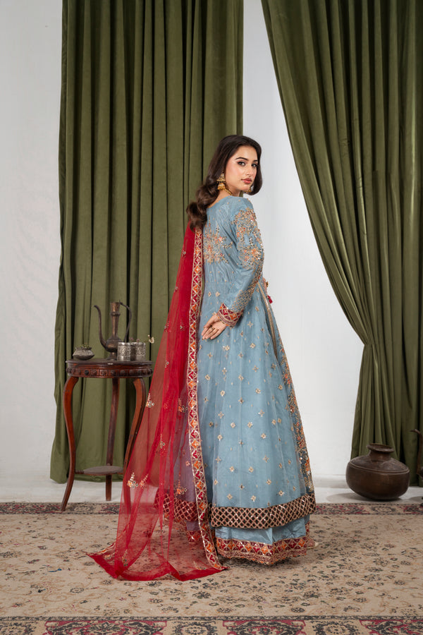 Arzu ice blue & maroon maxi