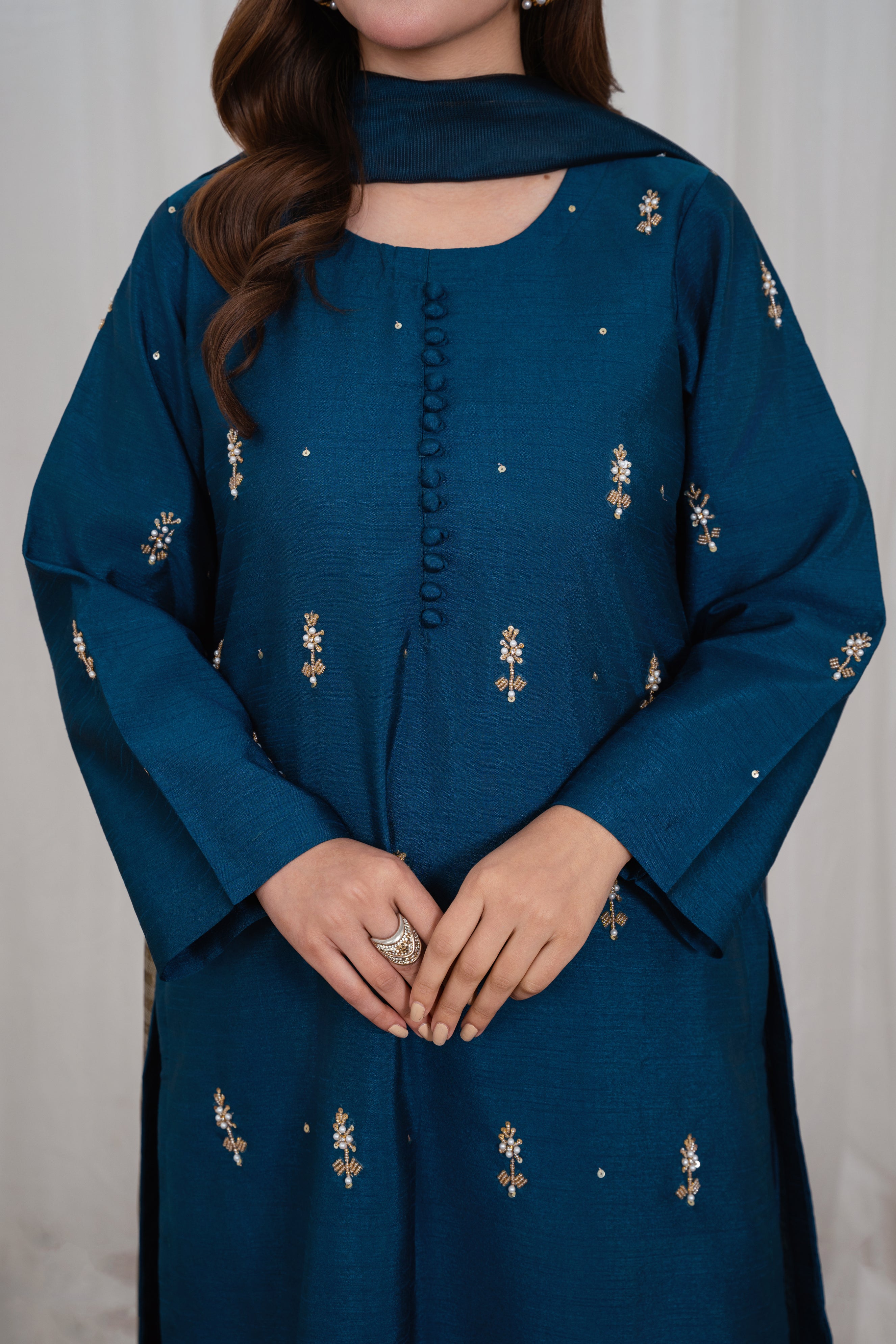 Selin Teal Blue Long Shirt