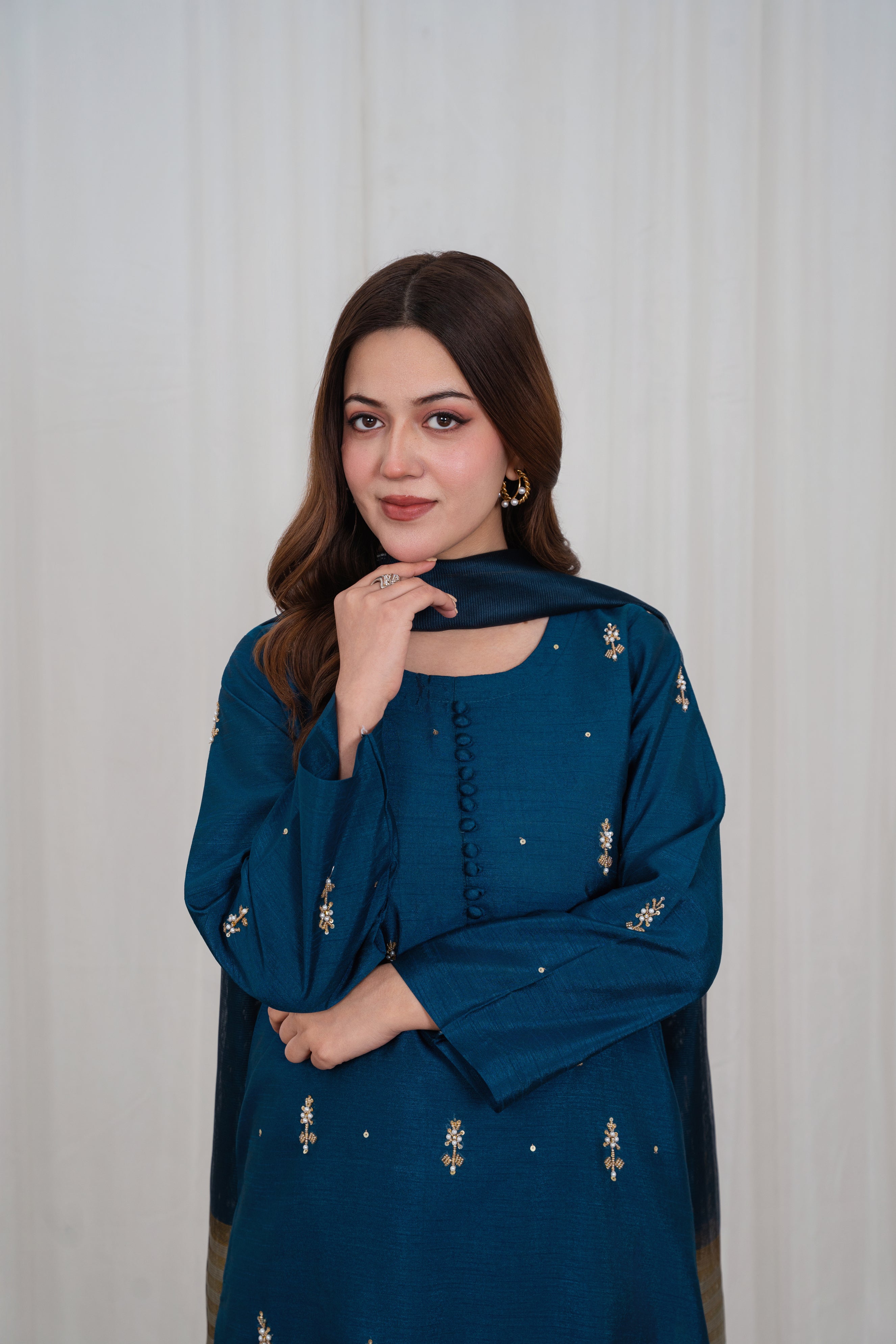 Selin Teal Blue Long Shirt
