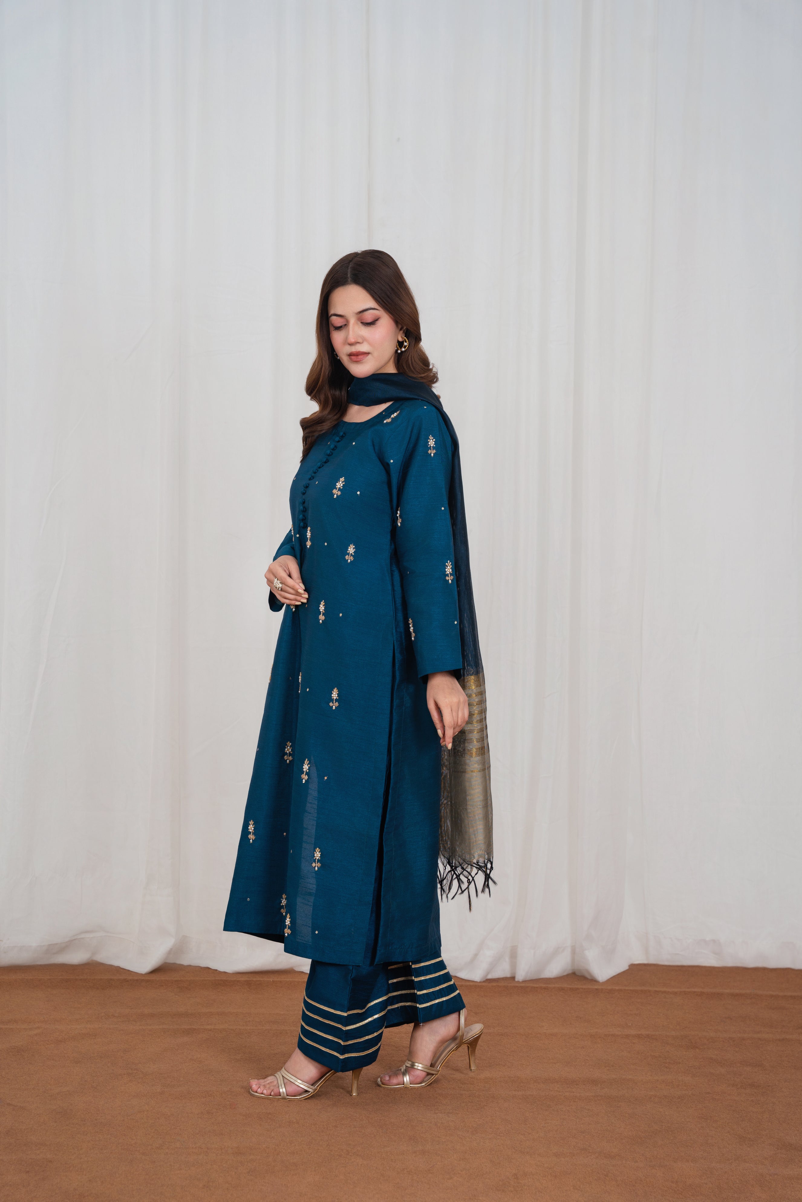 Selin Teal Blue Long Shirt