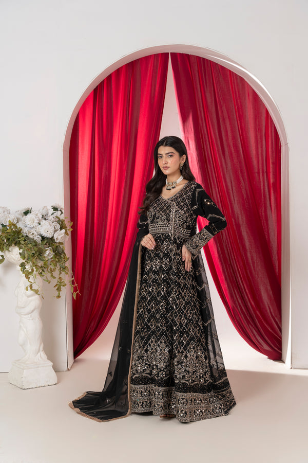 Ameera   velour black chiffon angarkha mirror maxi