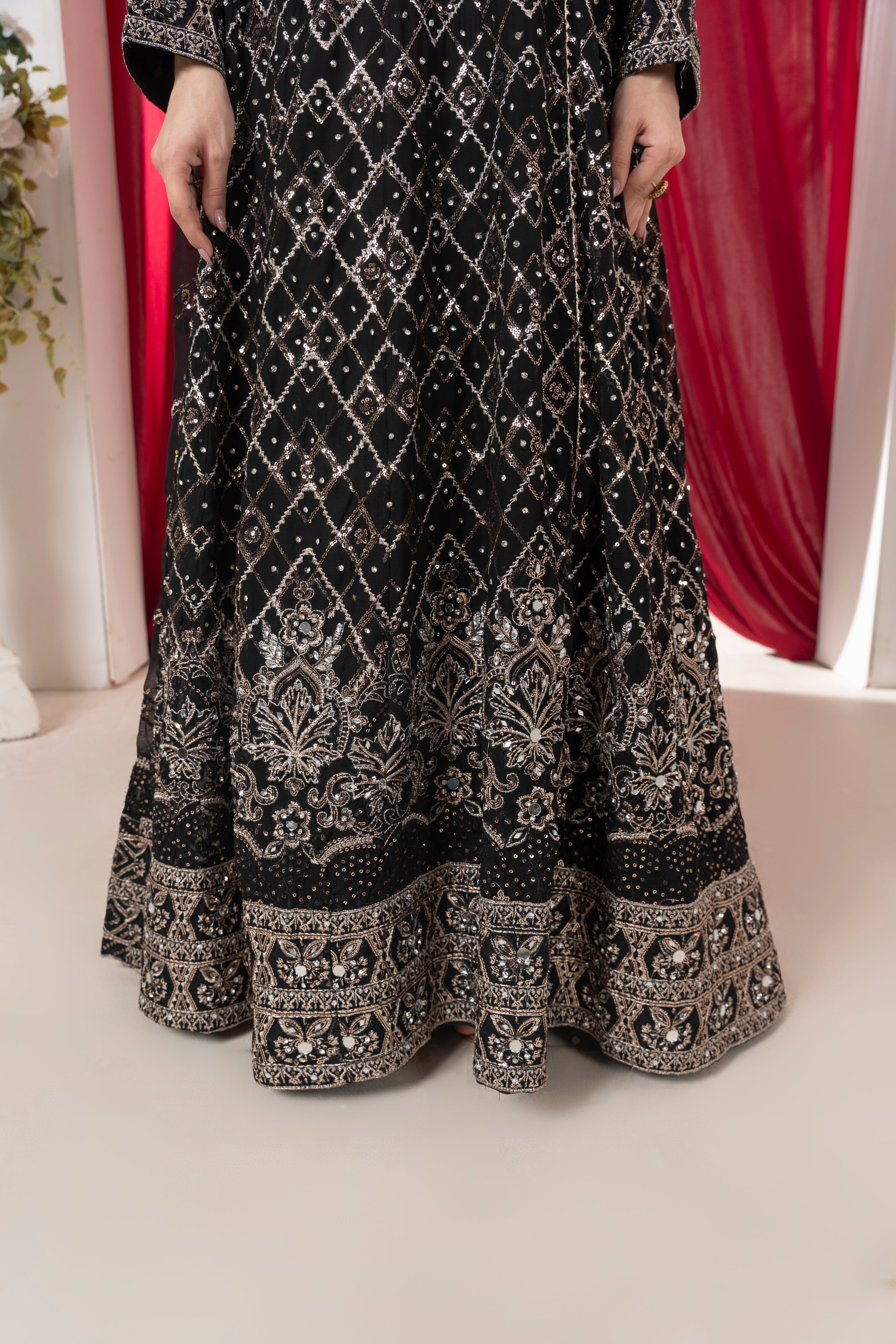 Ameera - Velour Black Chiffon Angarkha Mirror Maxi