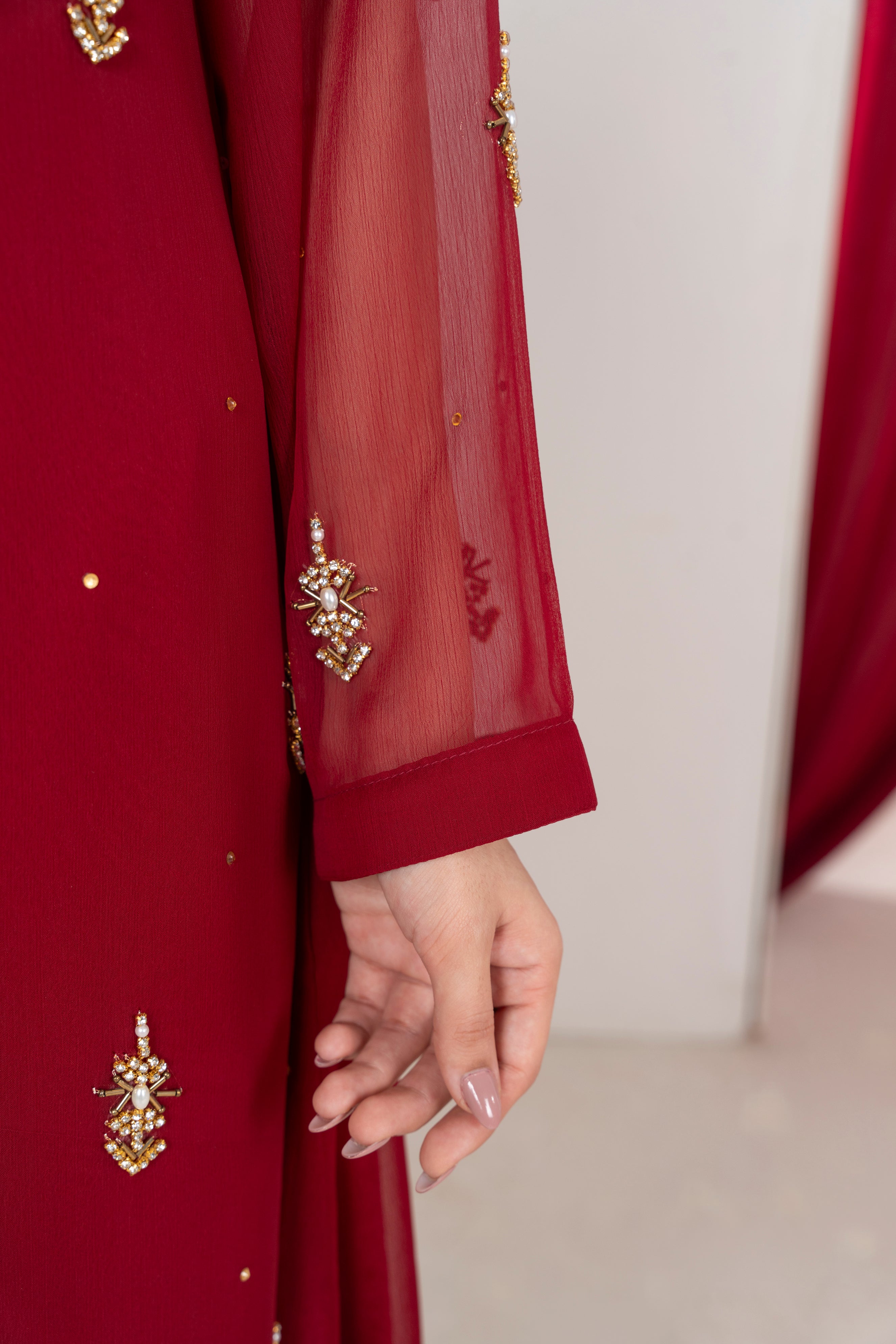 Jasmine - Deep Maroon Chiffon Flare Frock