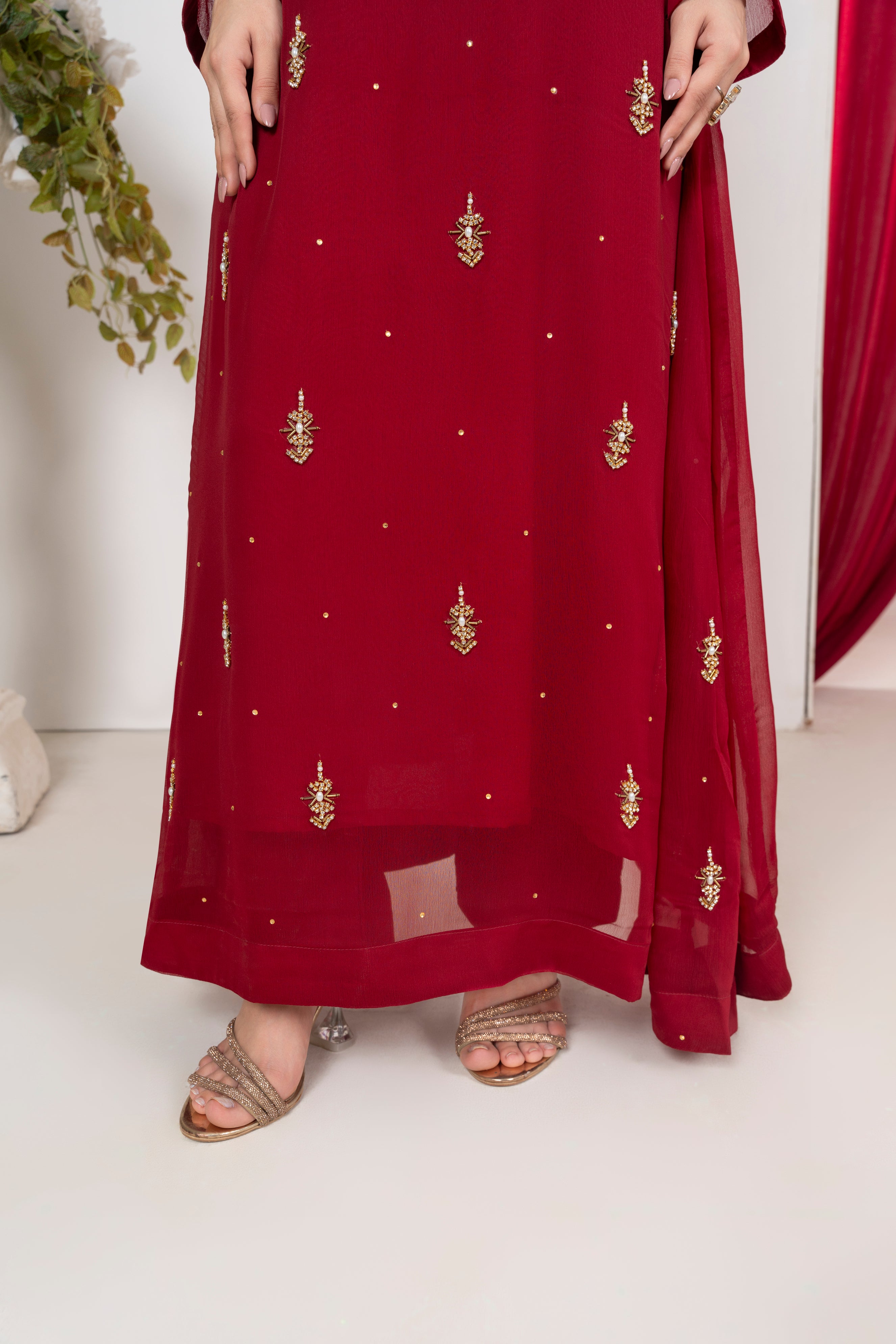 Jasmine - Deep Maroon Chiffon Flare Frock