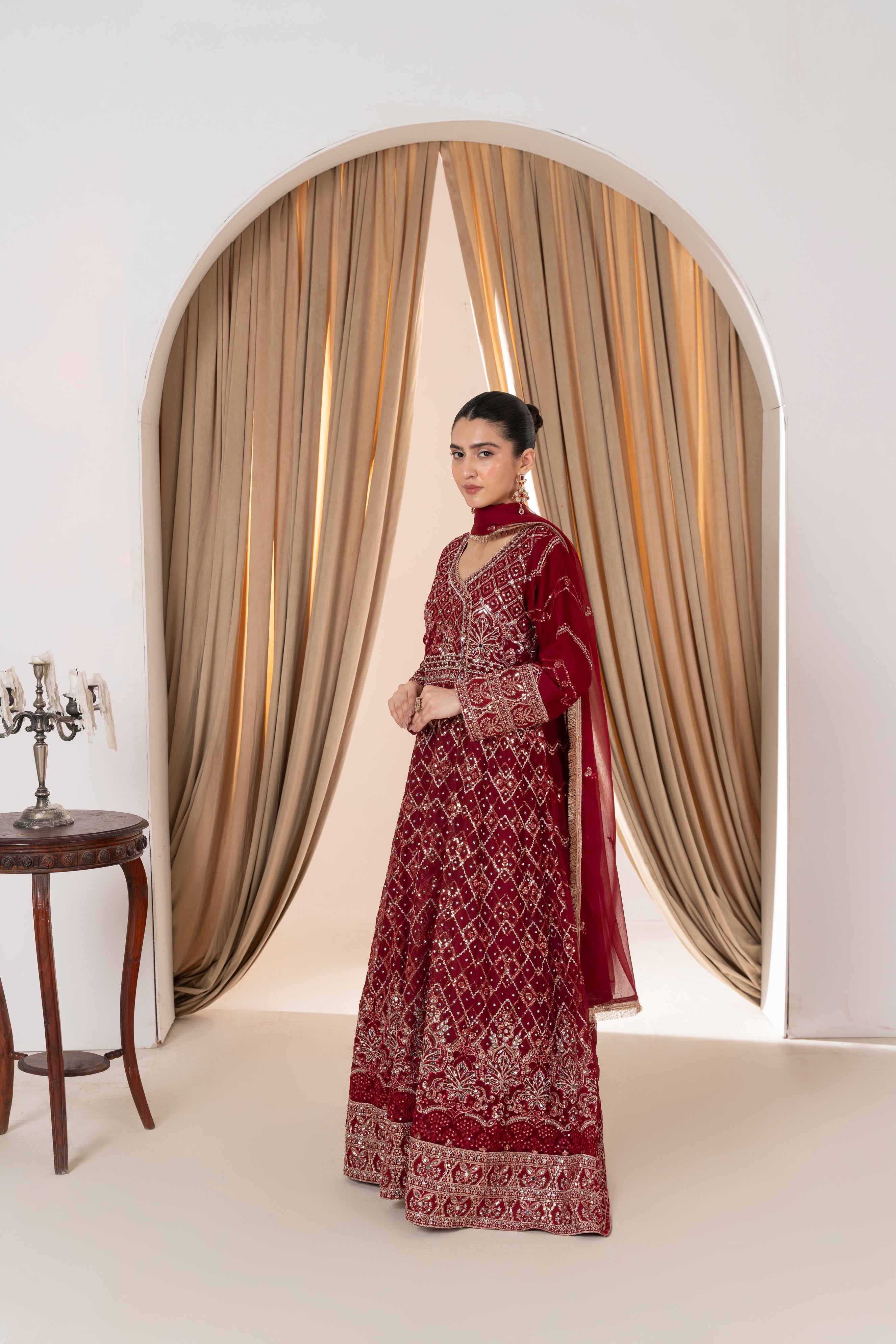 Ameera - Deep Maroon Chiffon Mirror Max