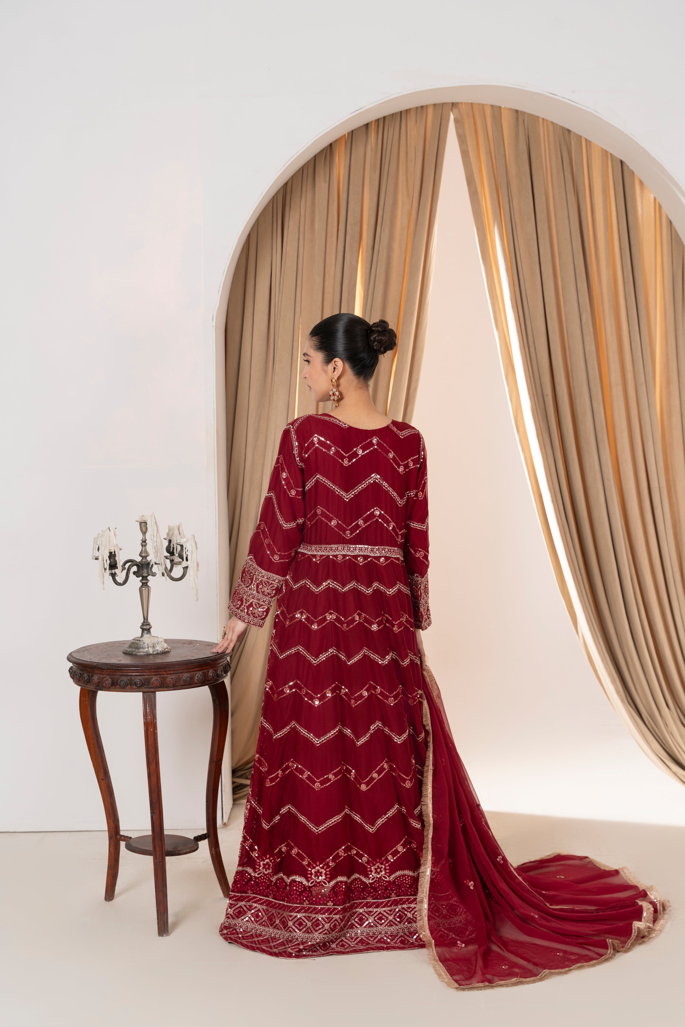 Ameera - Deep Maroon Chiffon Mirror Max