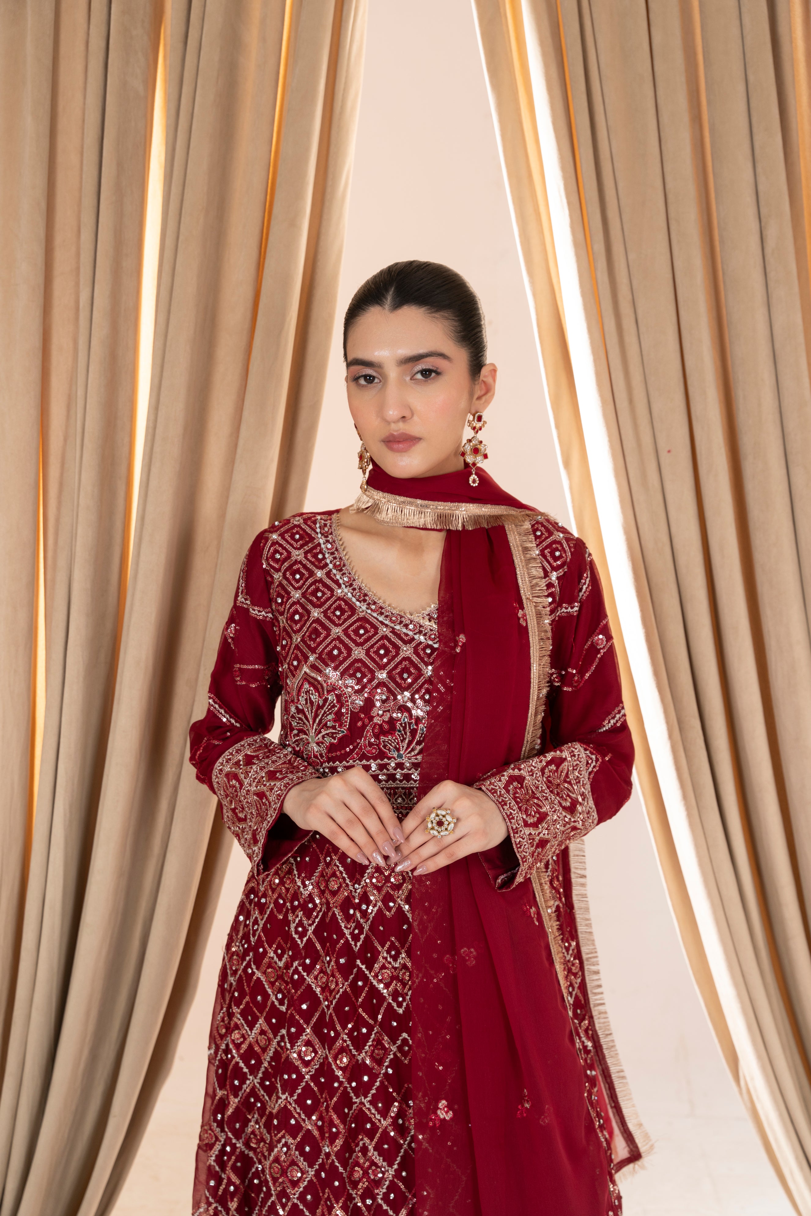 Ameera - Deep Maroon Chiffon Mirror Max