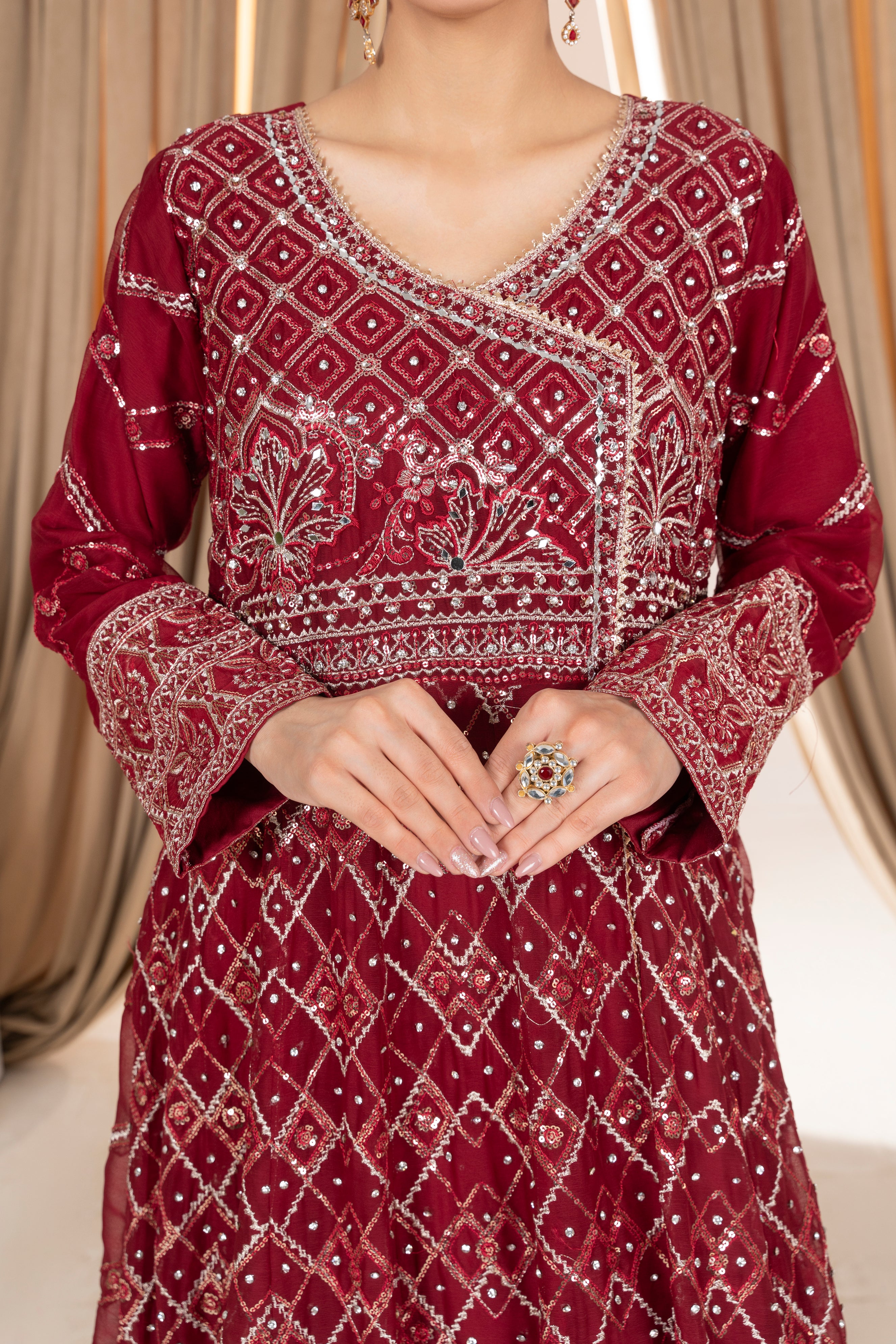 Ameera - Deep Maroon Chiffon Mirror Max