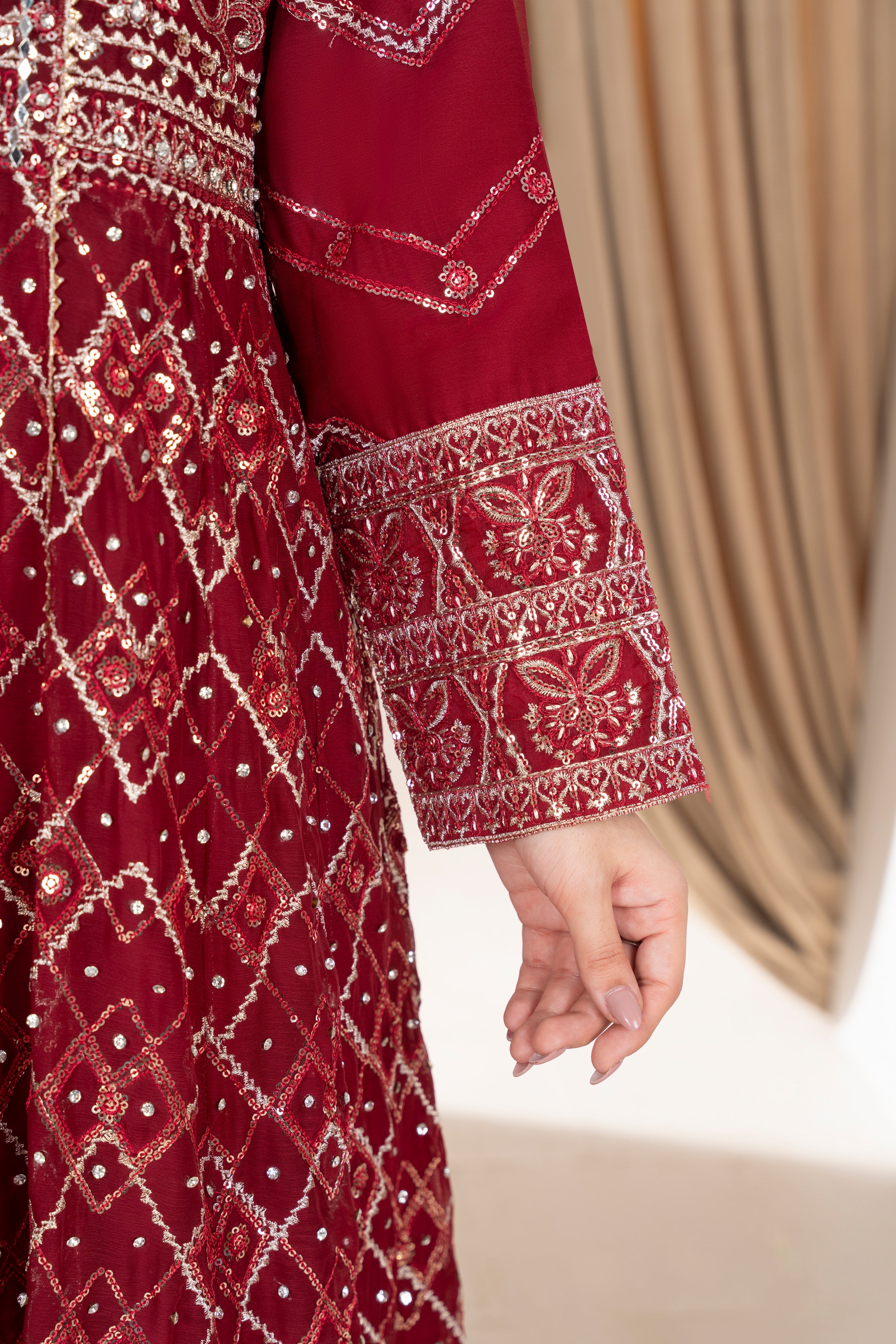 Ameera - Deep Maroon Chiffon Mirror Max