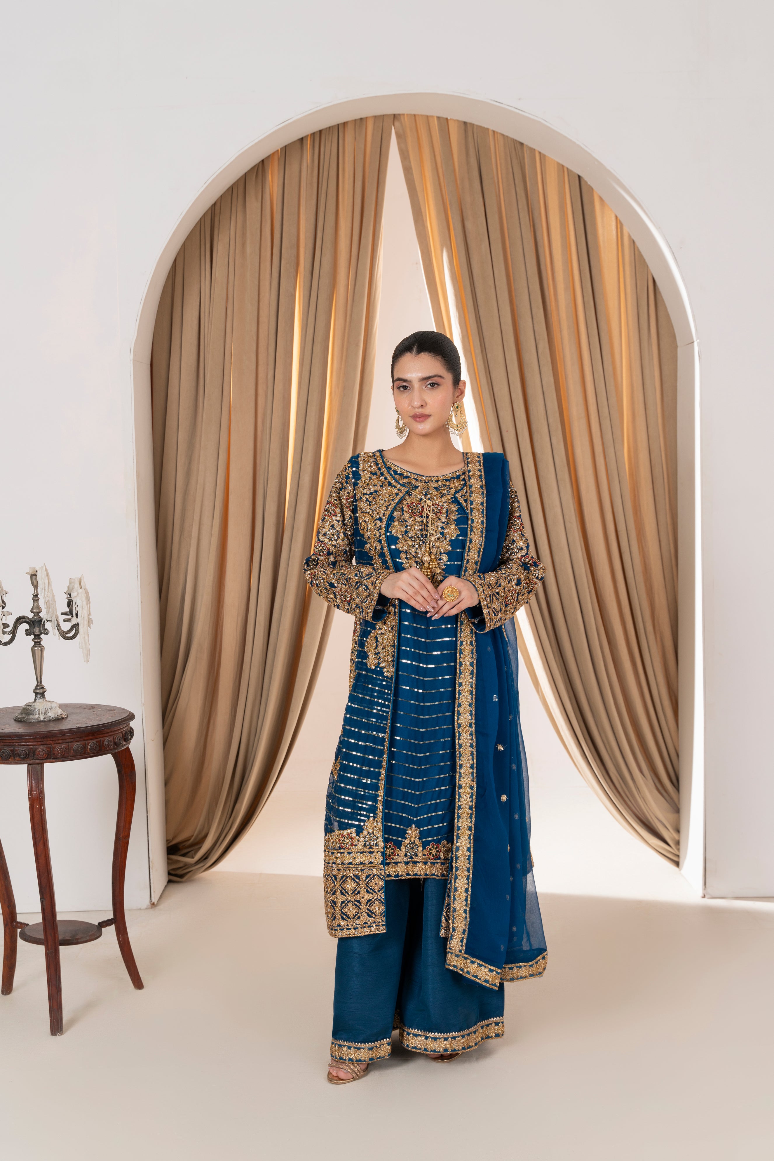 Elara Bloom - Zinc Blue & Gold Dori Coat