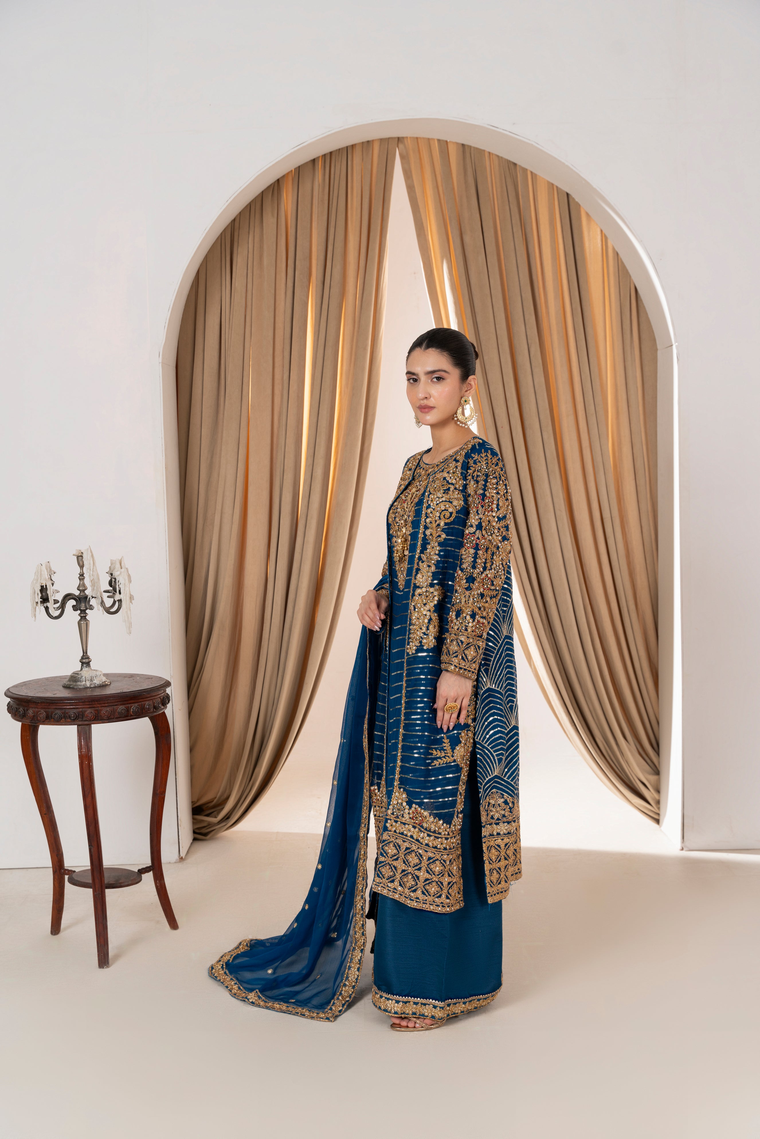 Elara Bloom - Zinc Blue & Gold Dori Coat