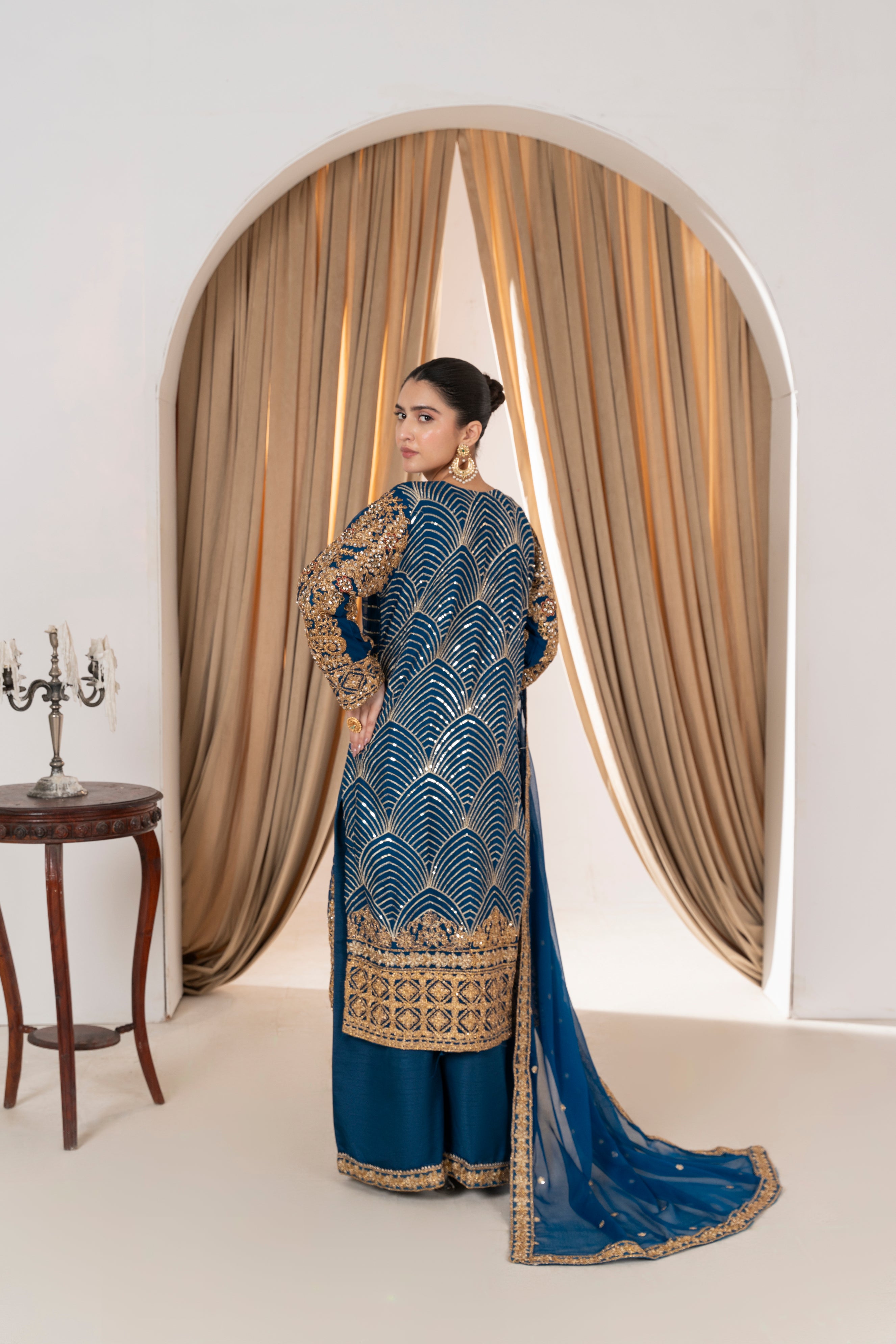 Elara Bloom - Zinc Blue & Gold Dori Coat