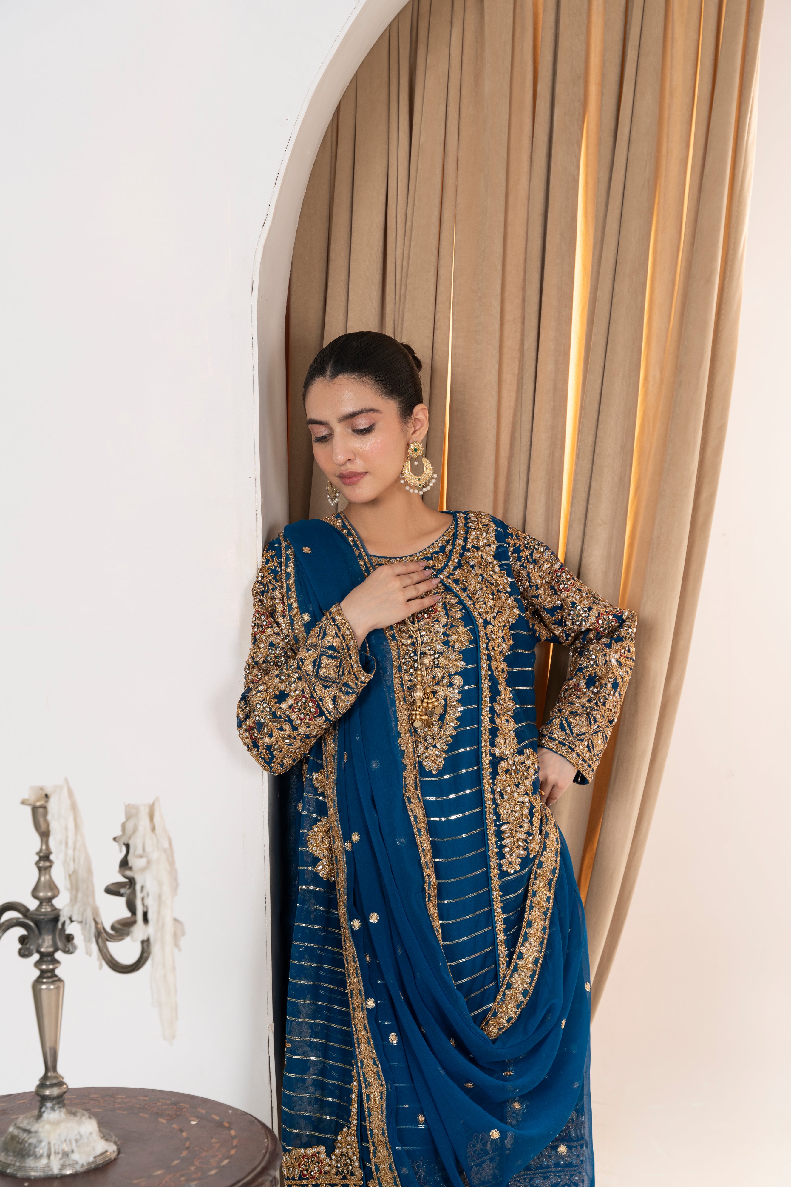 Elara Bloom - Zinc Blue & Gold Dori Coat