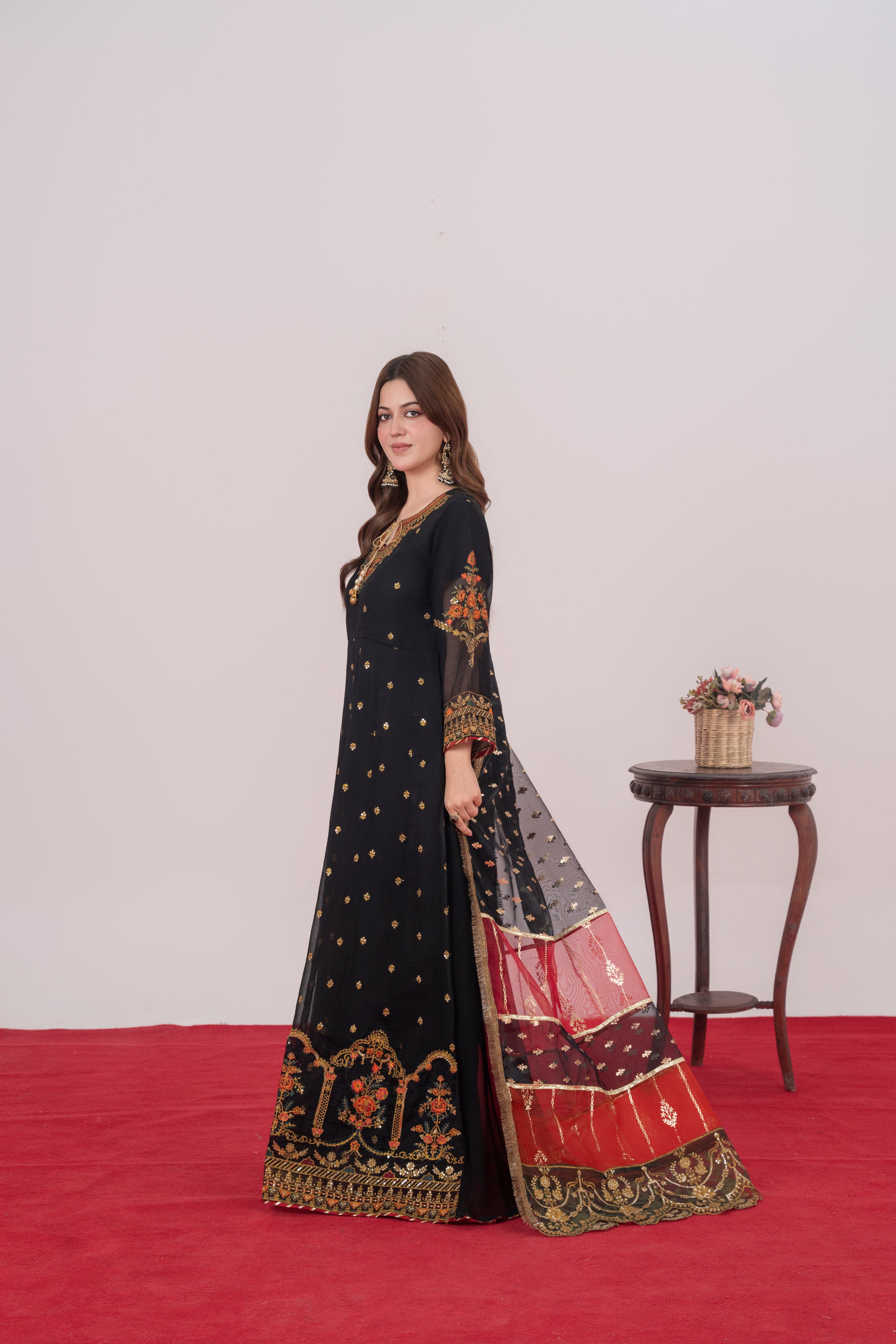 Zarminah - Black Chiffon Flare Frock
