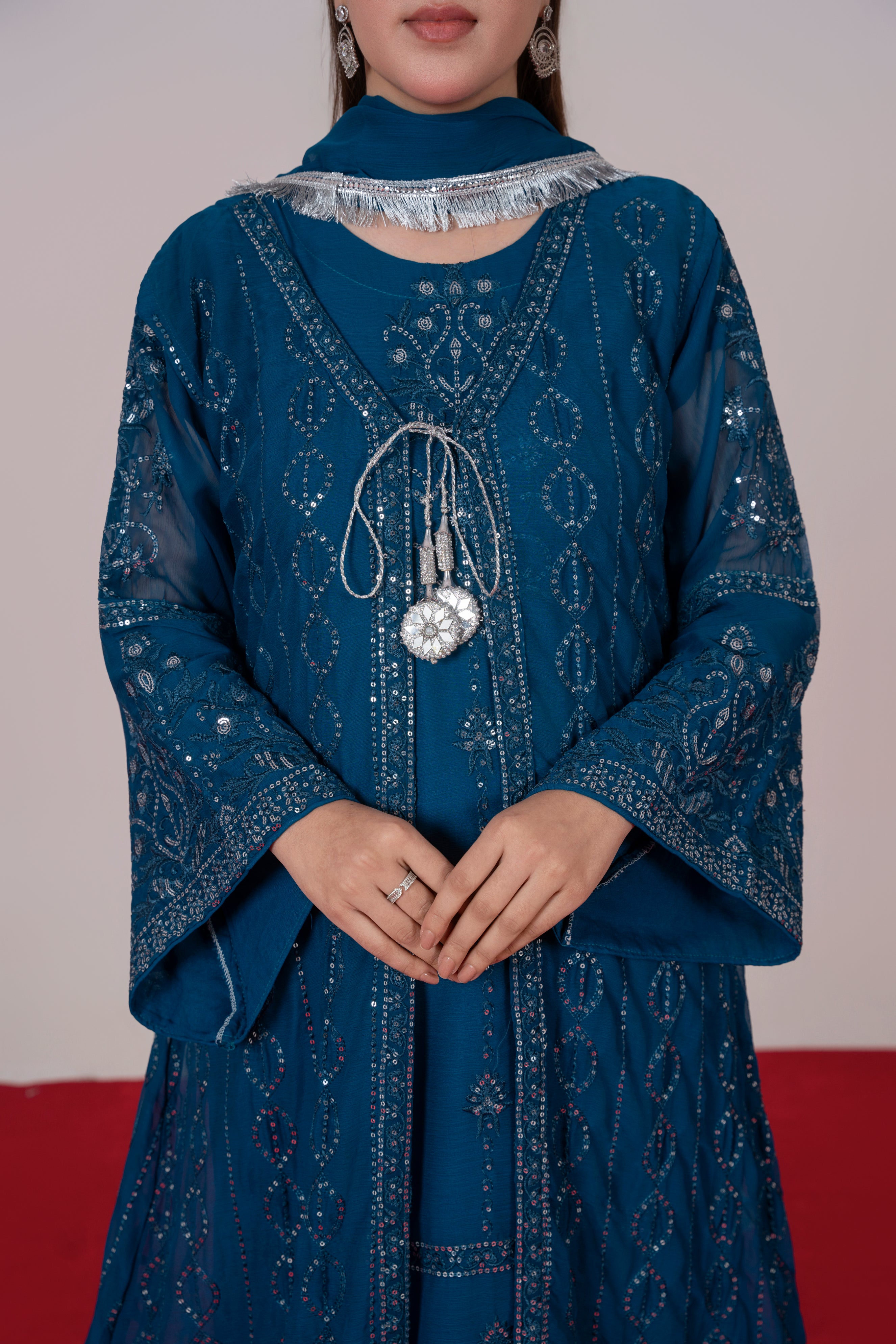 Mira - Teal Blue Chiffon Gown