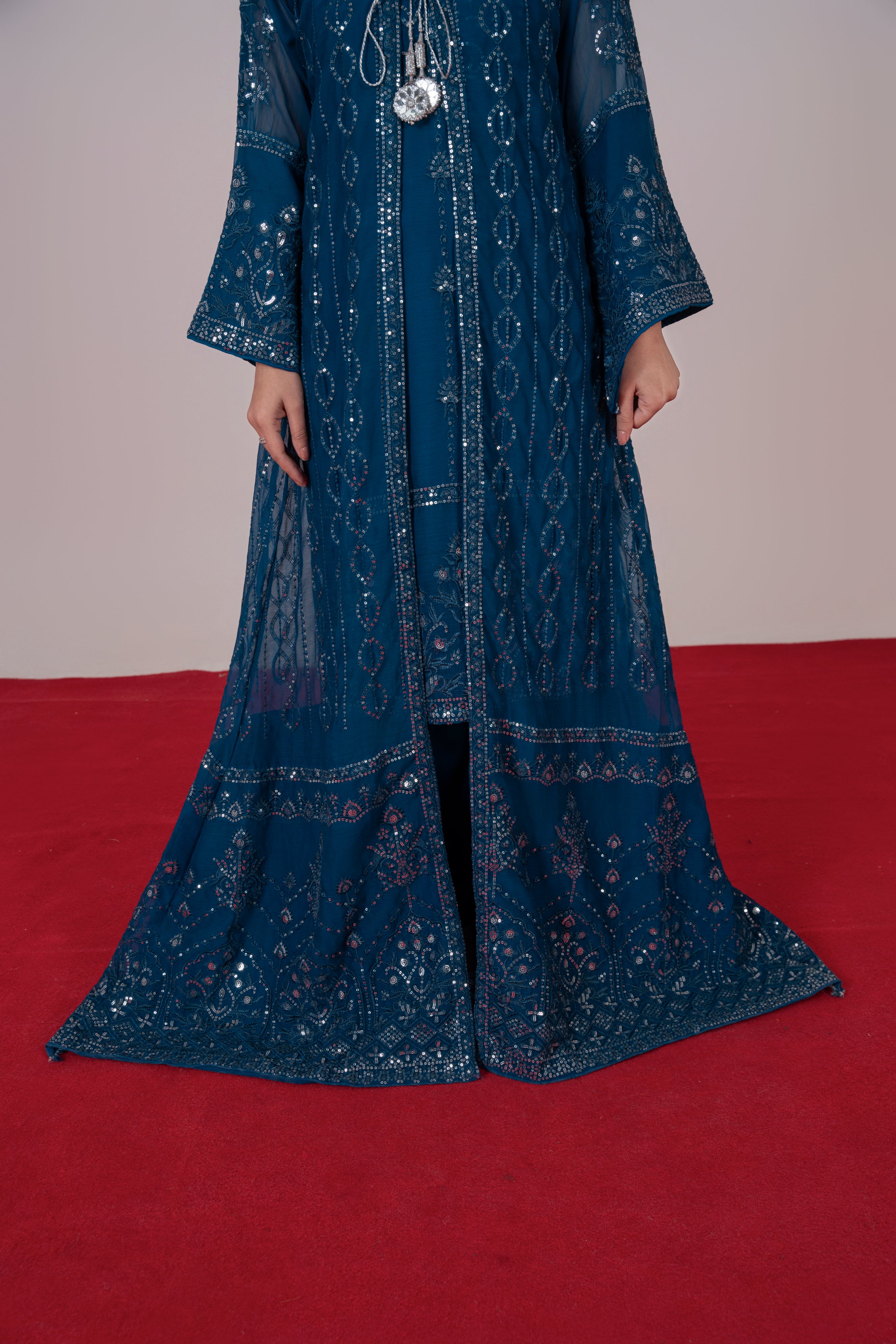 Mira - Teal Blue Chiffon Gown