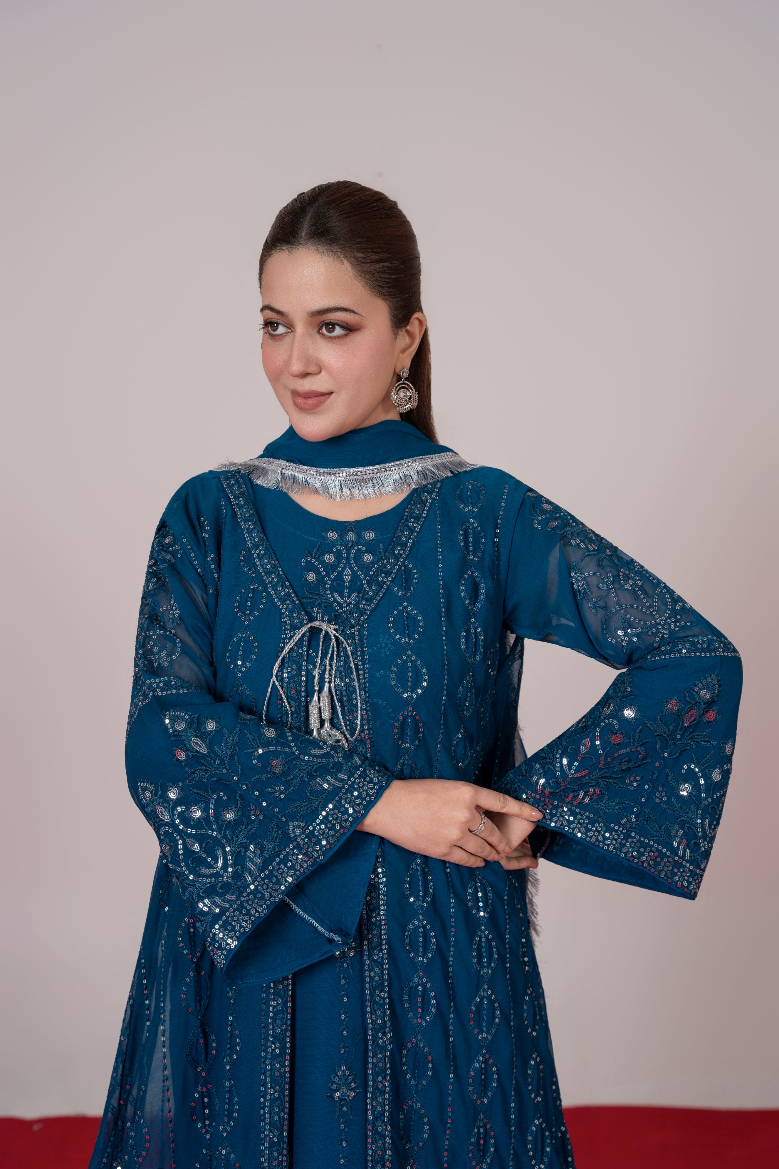 Mira - Teal Blue Chiffon Gown