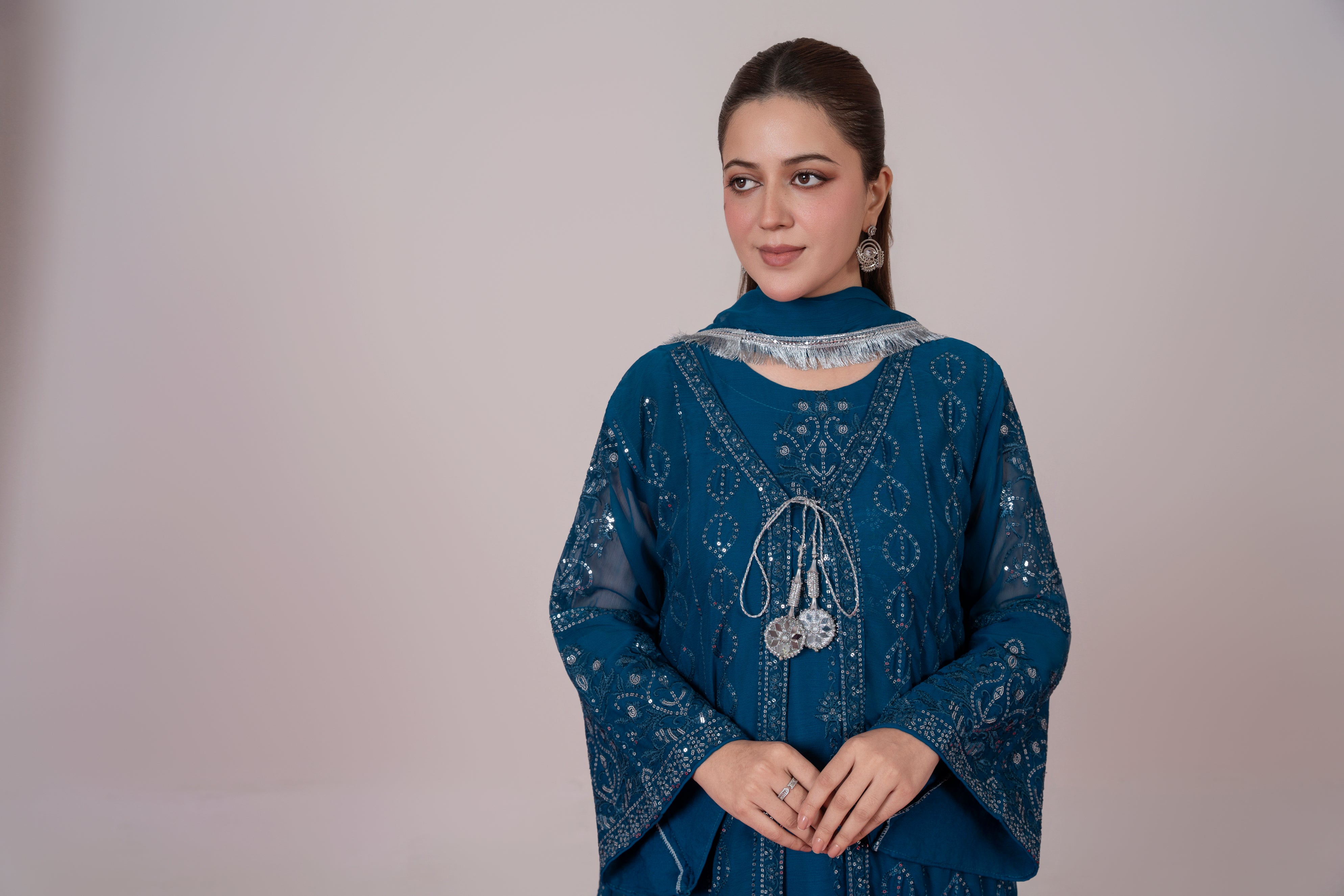 Mira - Teal Blue Chiffon Gown