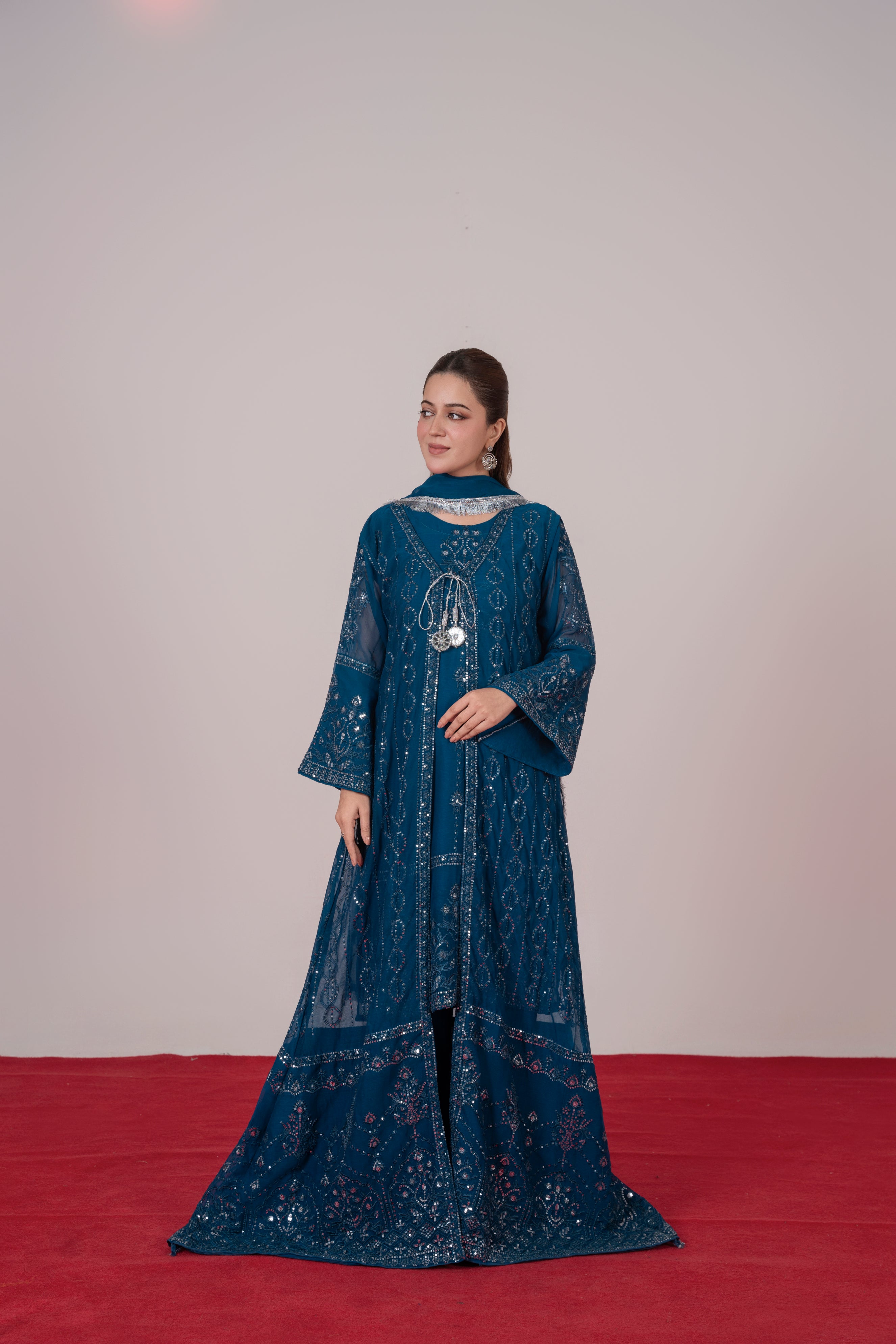 Mira - Teal Blue Chiffon Gown