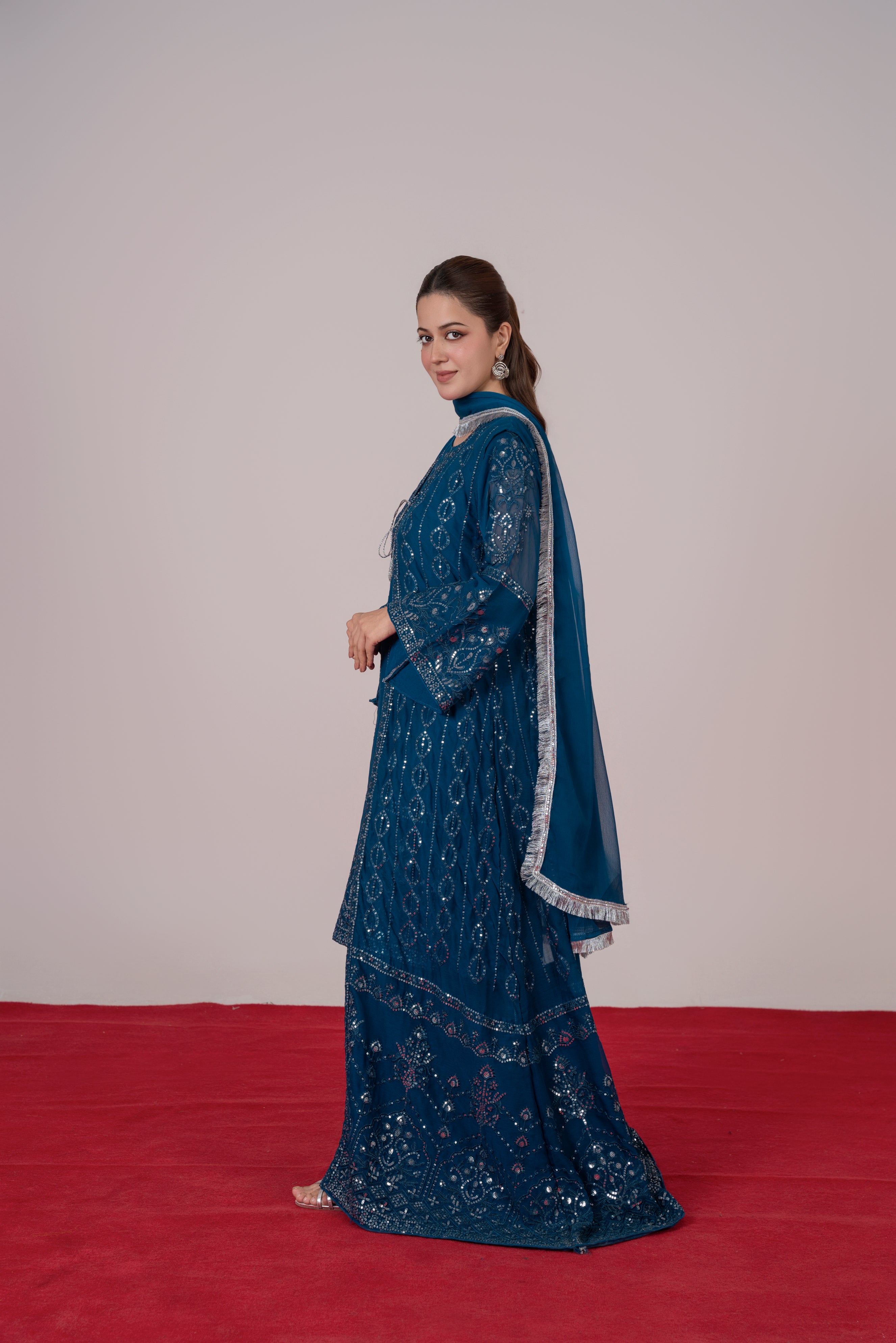 Mira - Teal Blue Chiffon Gown