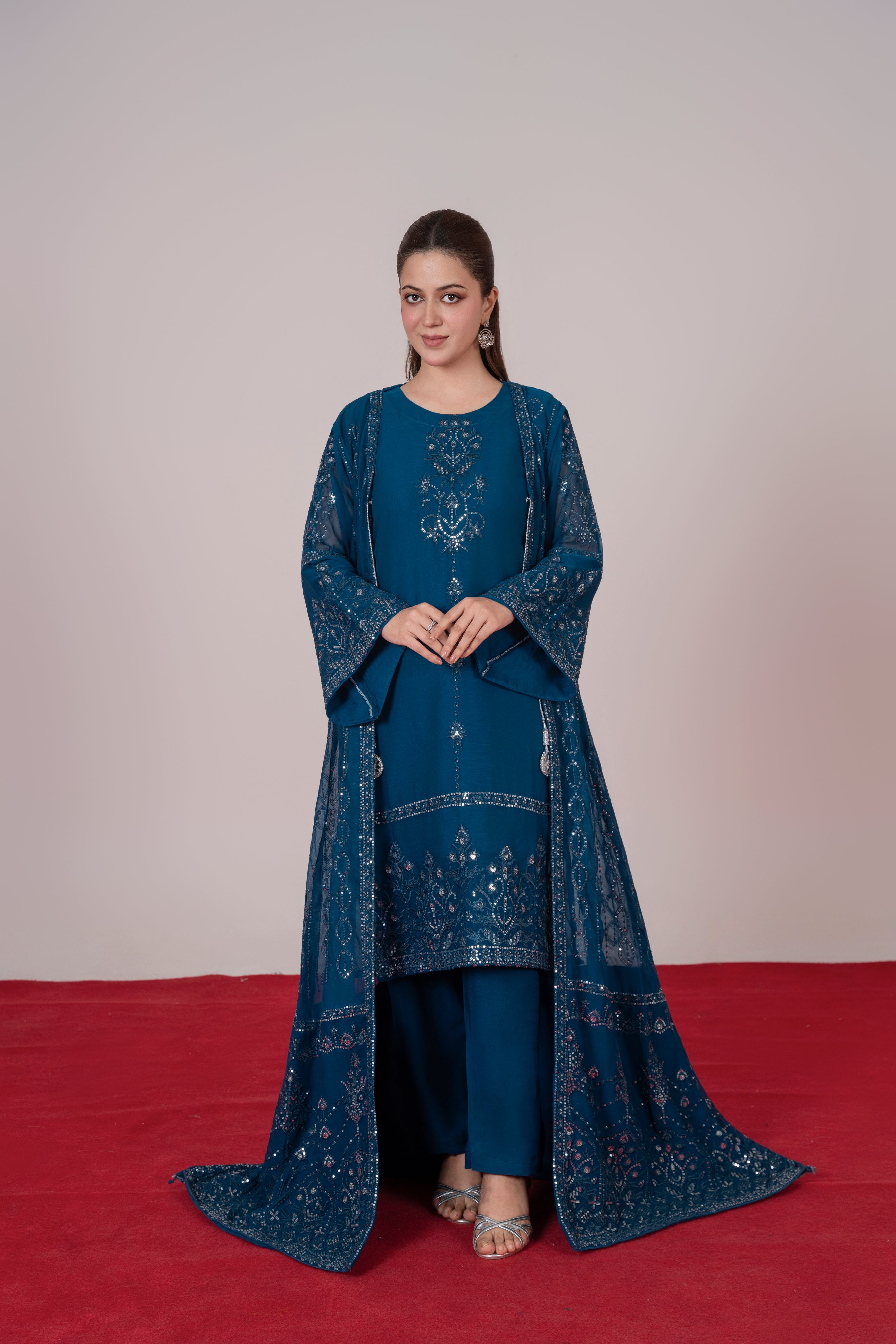 Mira - Teal Blue Chiffon Gown