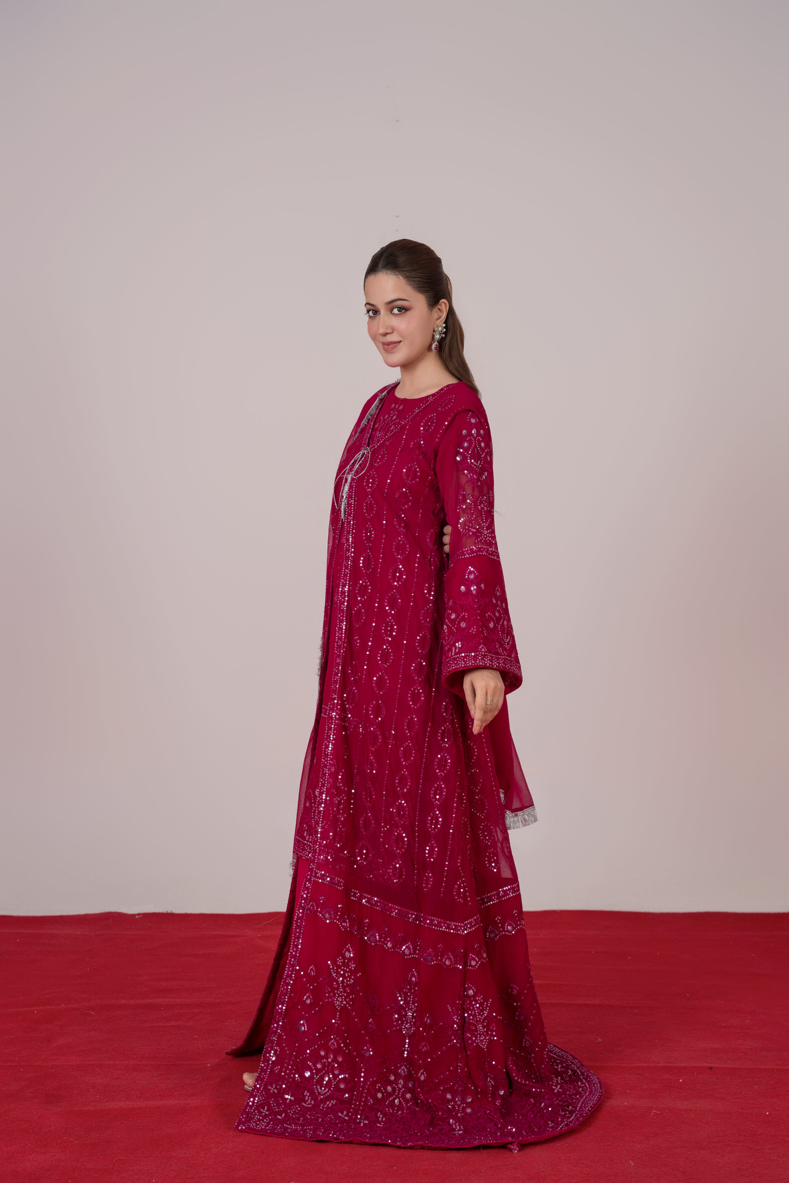 Mira - Hot Pink Chiffon Gown