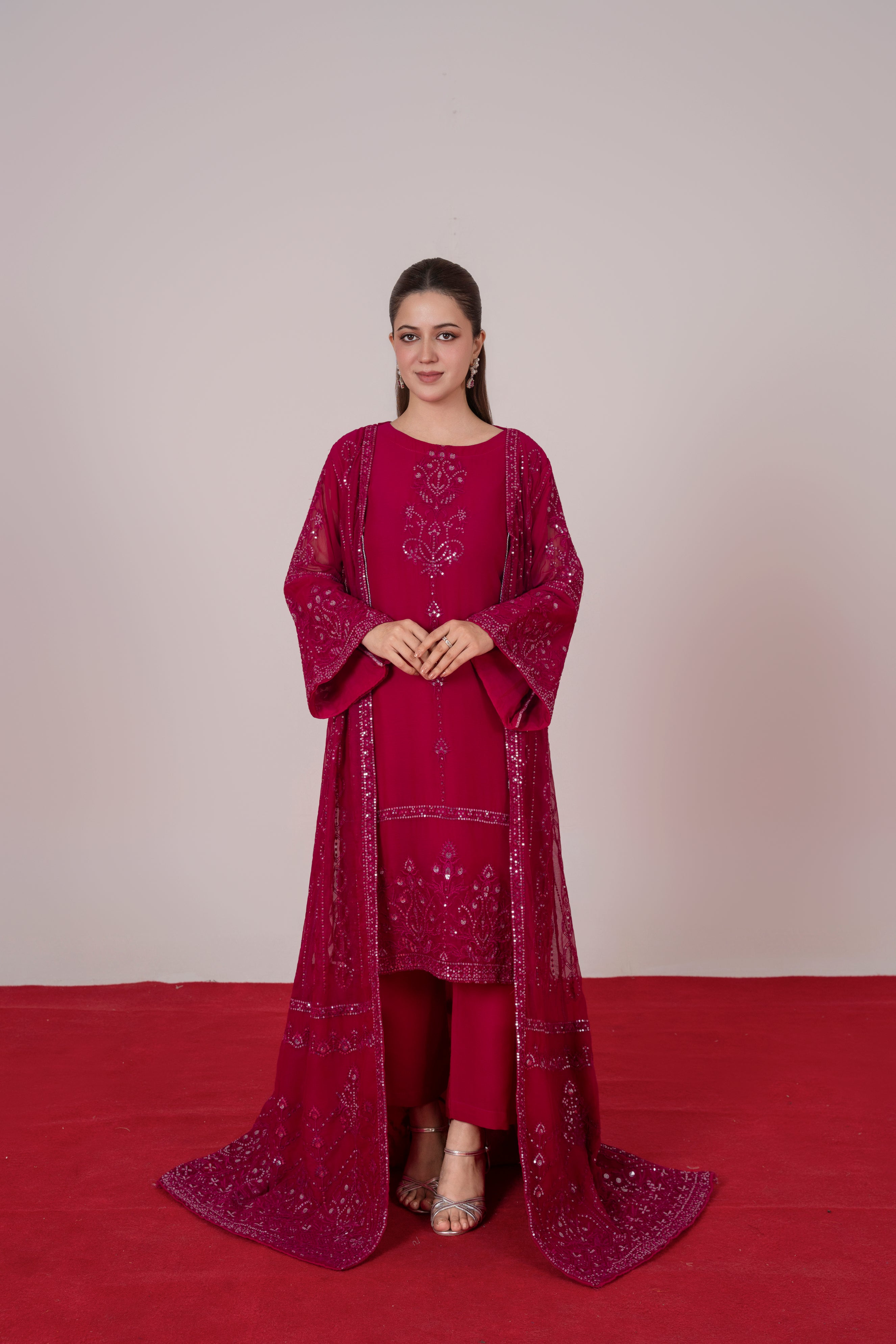 Mira - Hot Pink Chiffon Gown