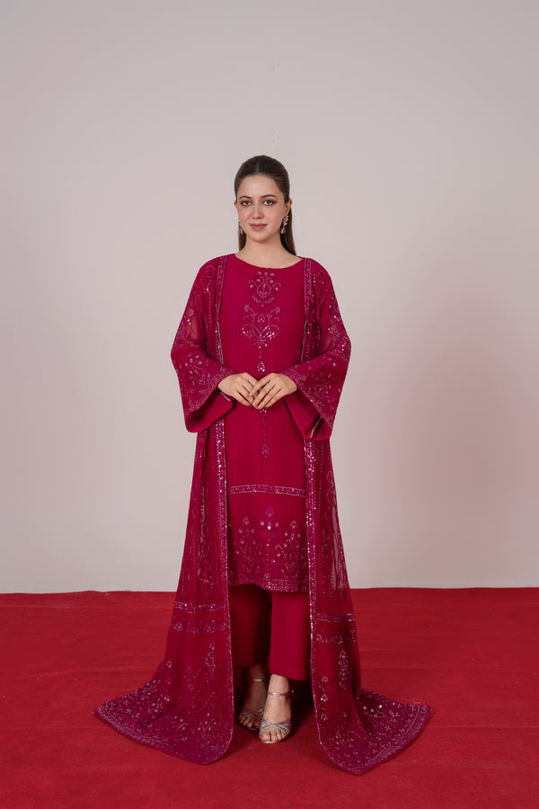 Mira   hot pink chiffon gown