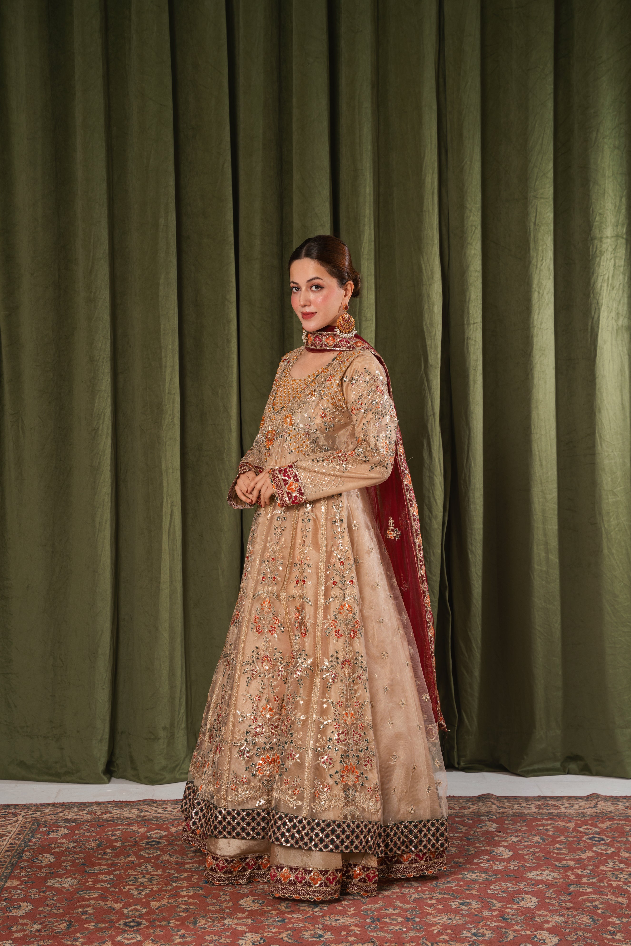 Arzu Sunset Gold & Maroon Maxi