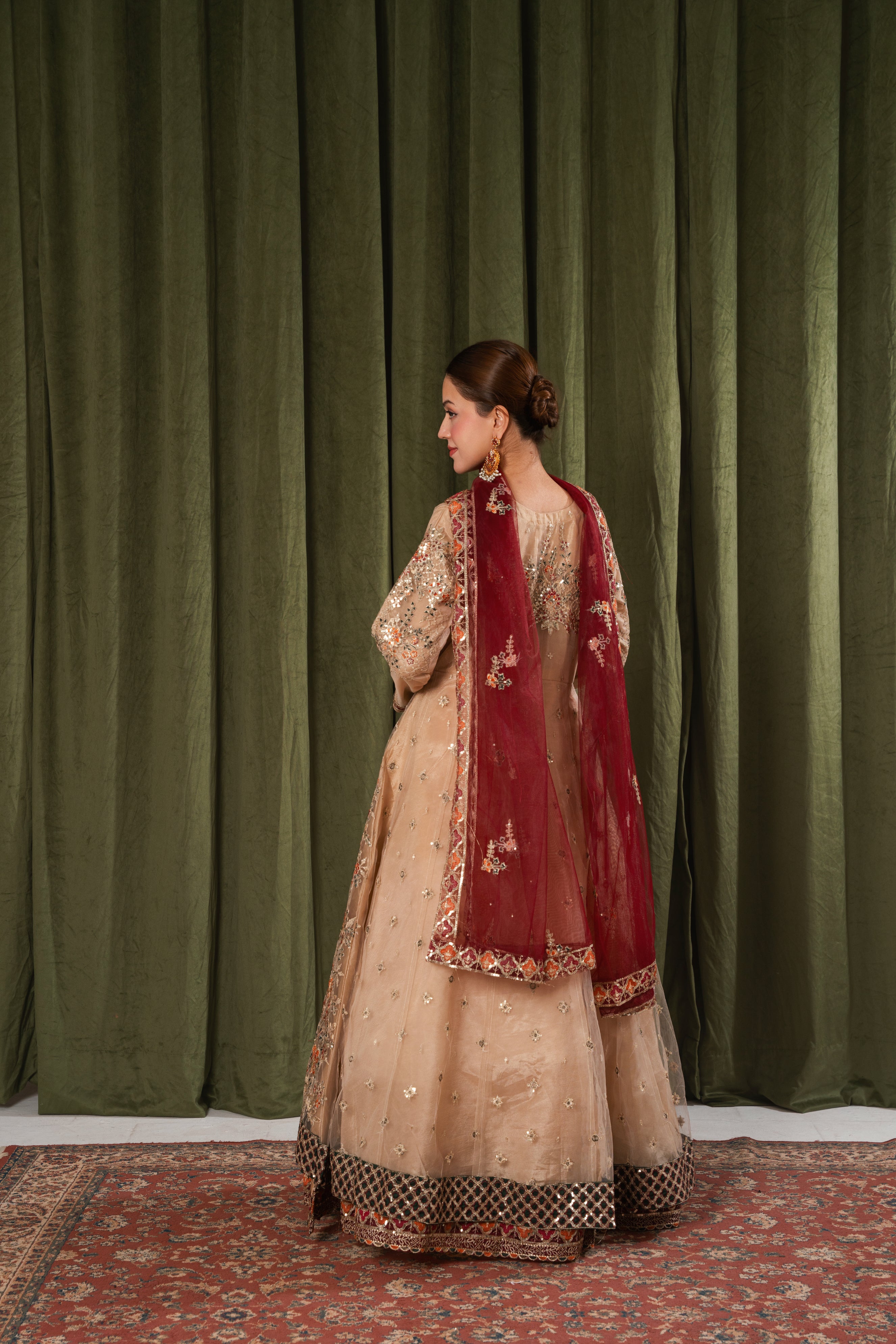 Arzu Sunset Gold & Maroon Maxi