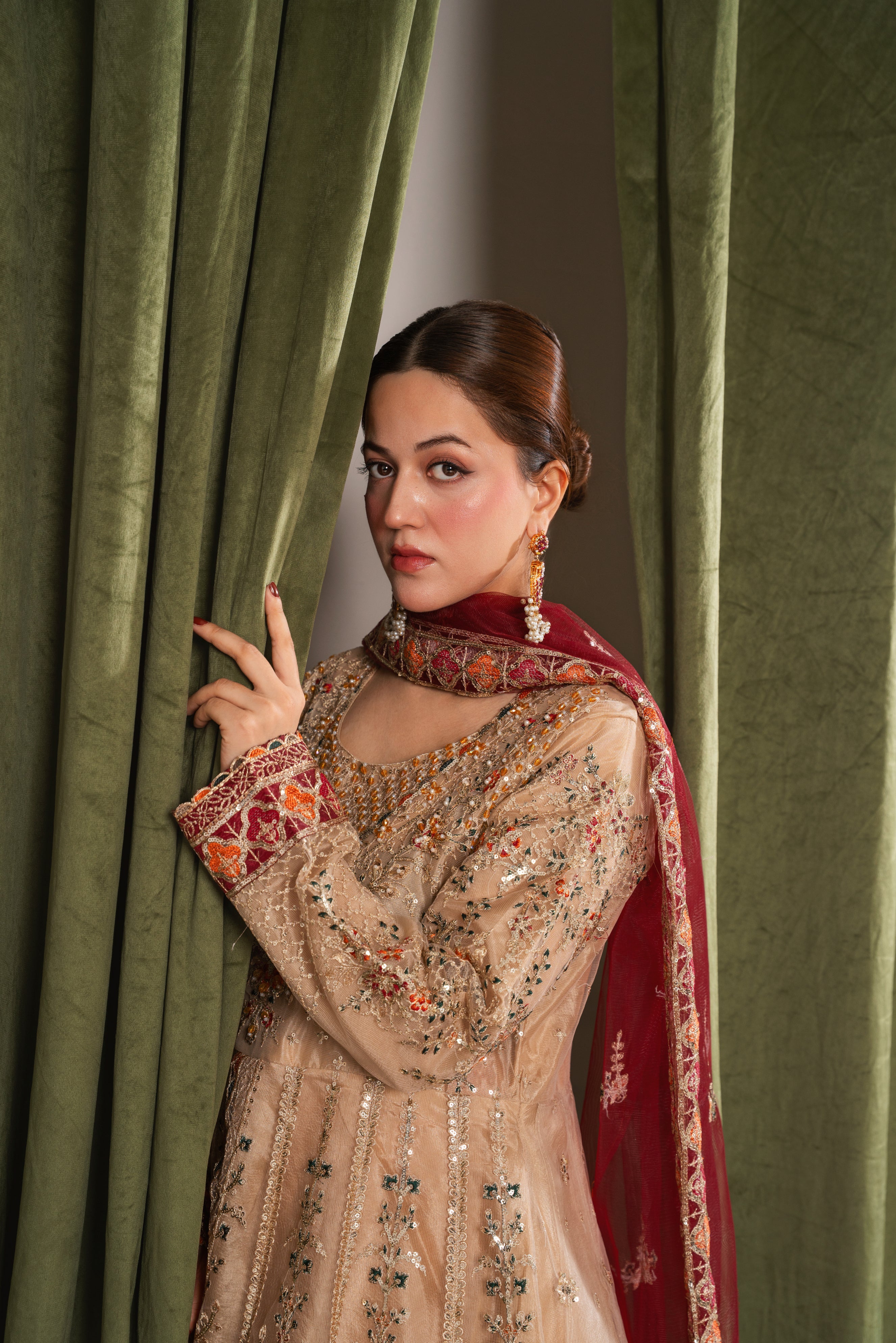 Arzu Sunset Gold & Maroon Maxi