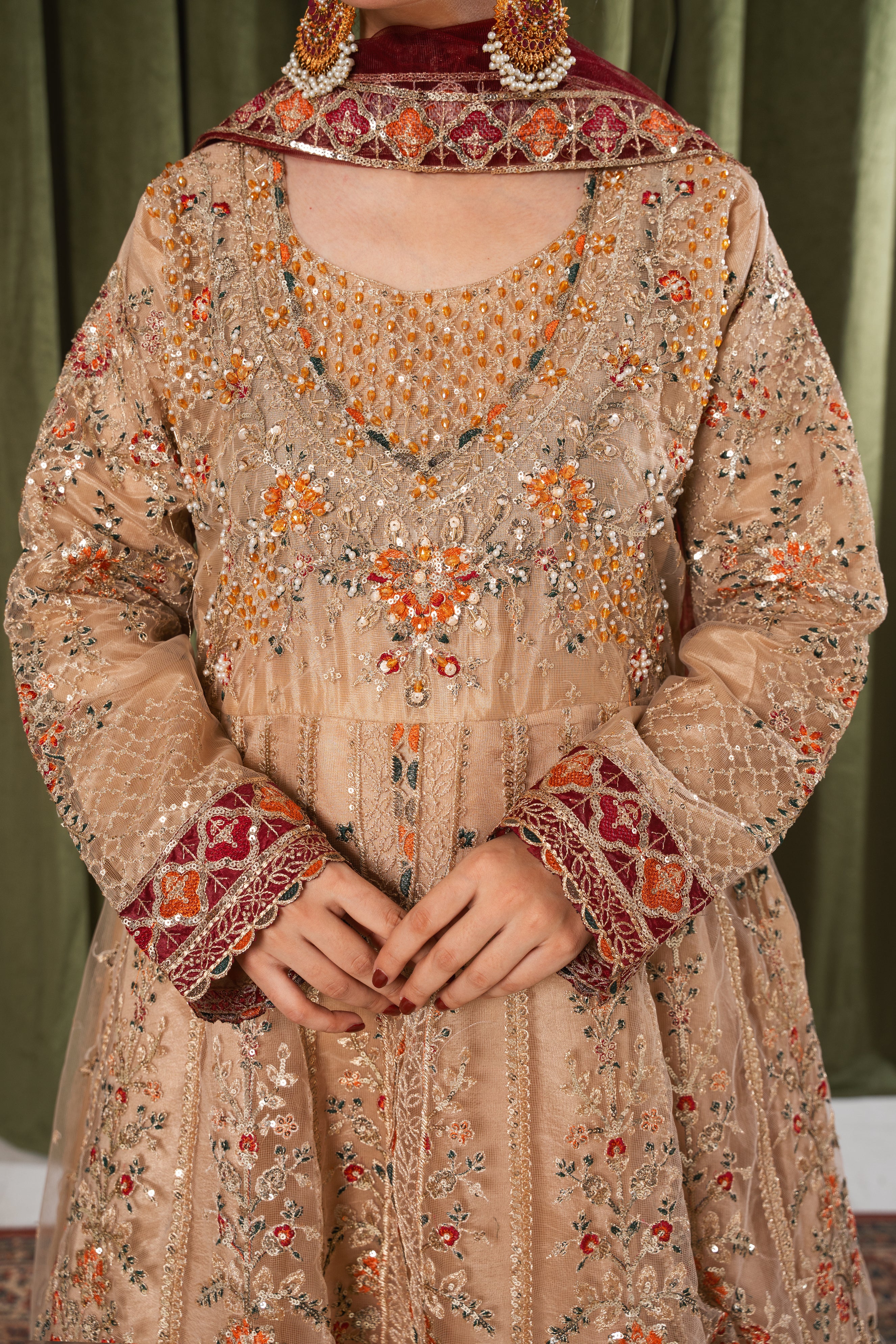 Arzu Sunset Gold & Maroon Maxi