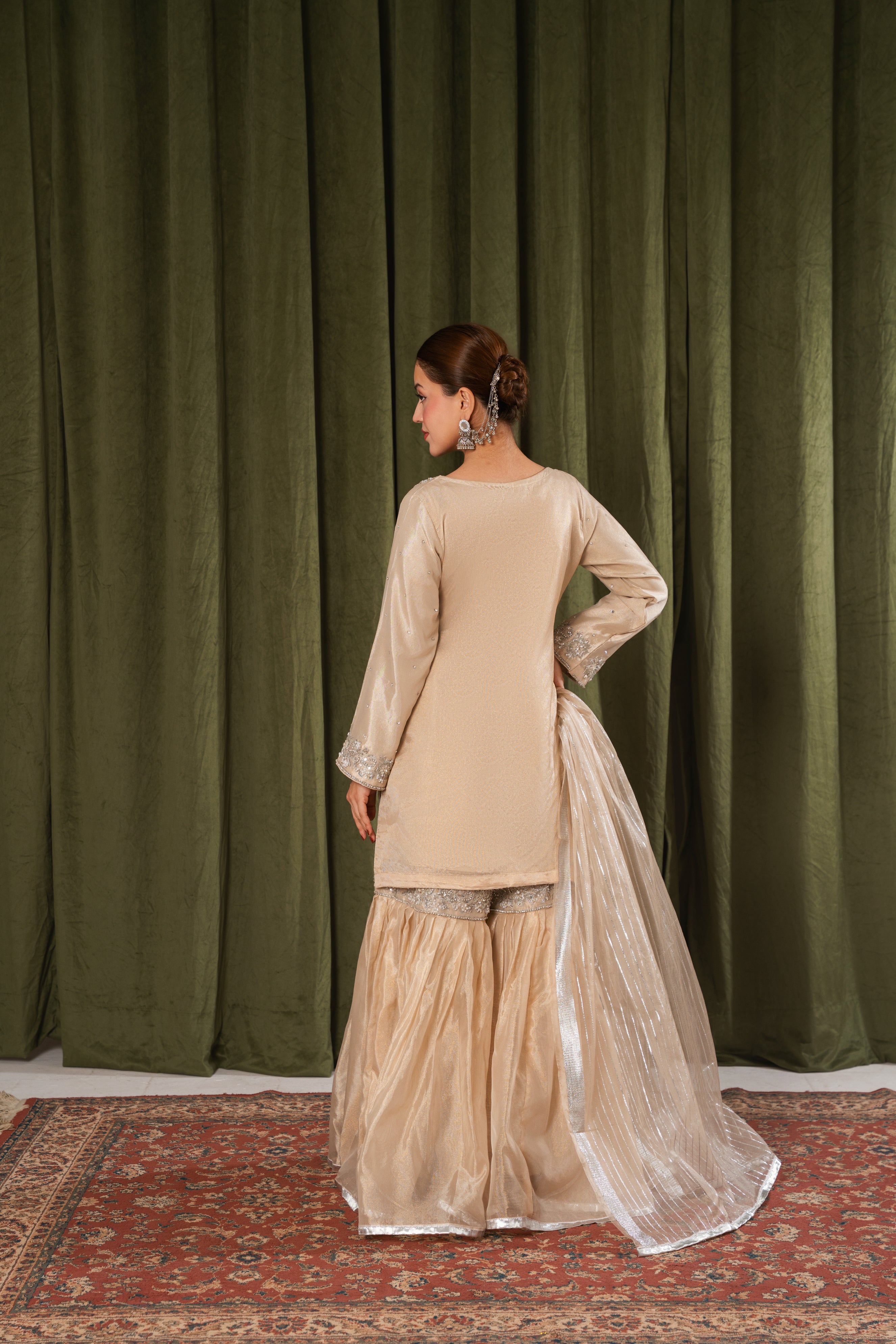 Mahira Farshi Gharara Sunset Gold