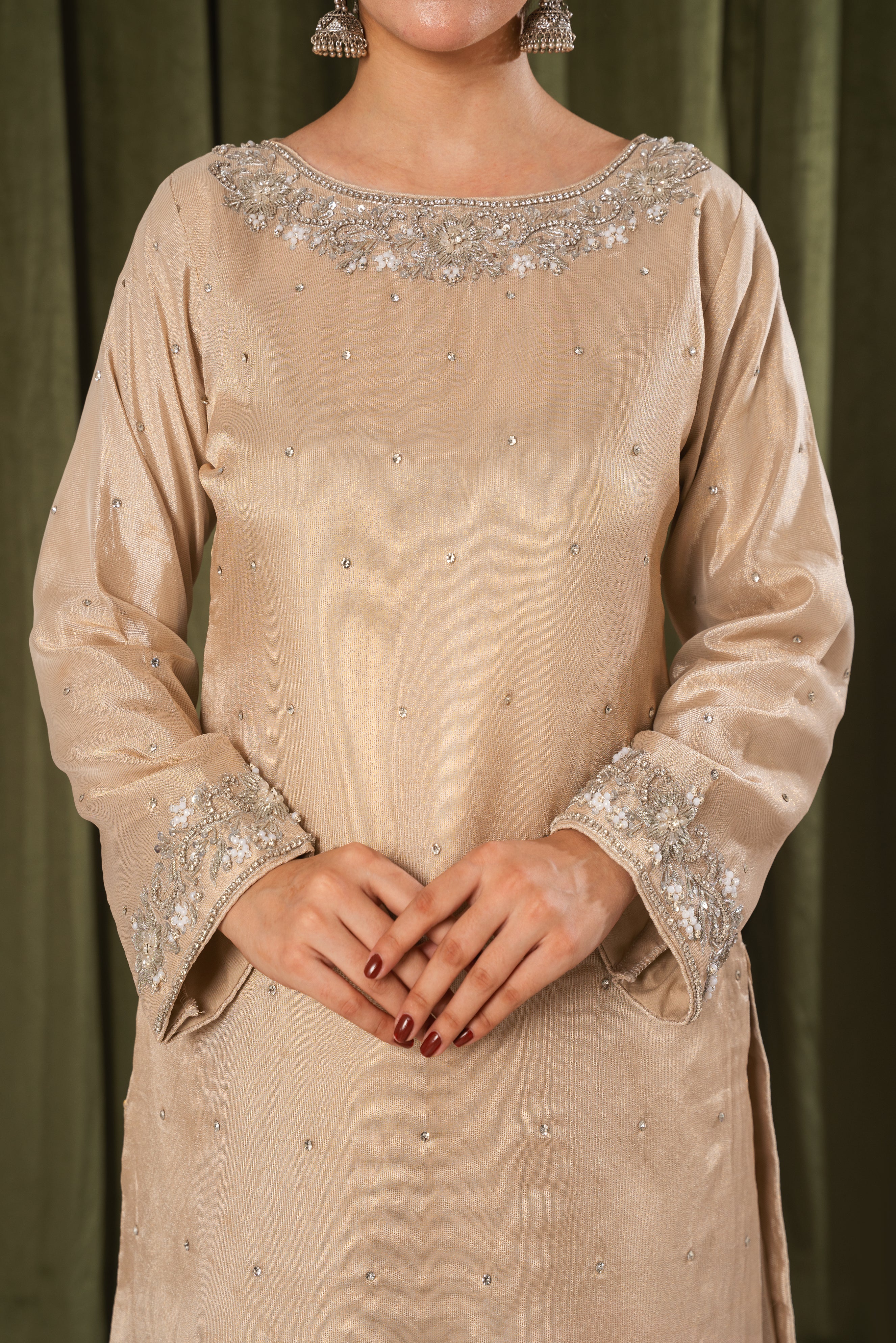Mahira Farshi Gharara Sunset Gold