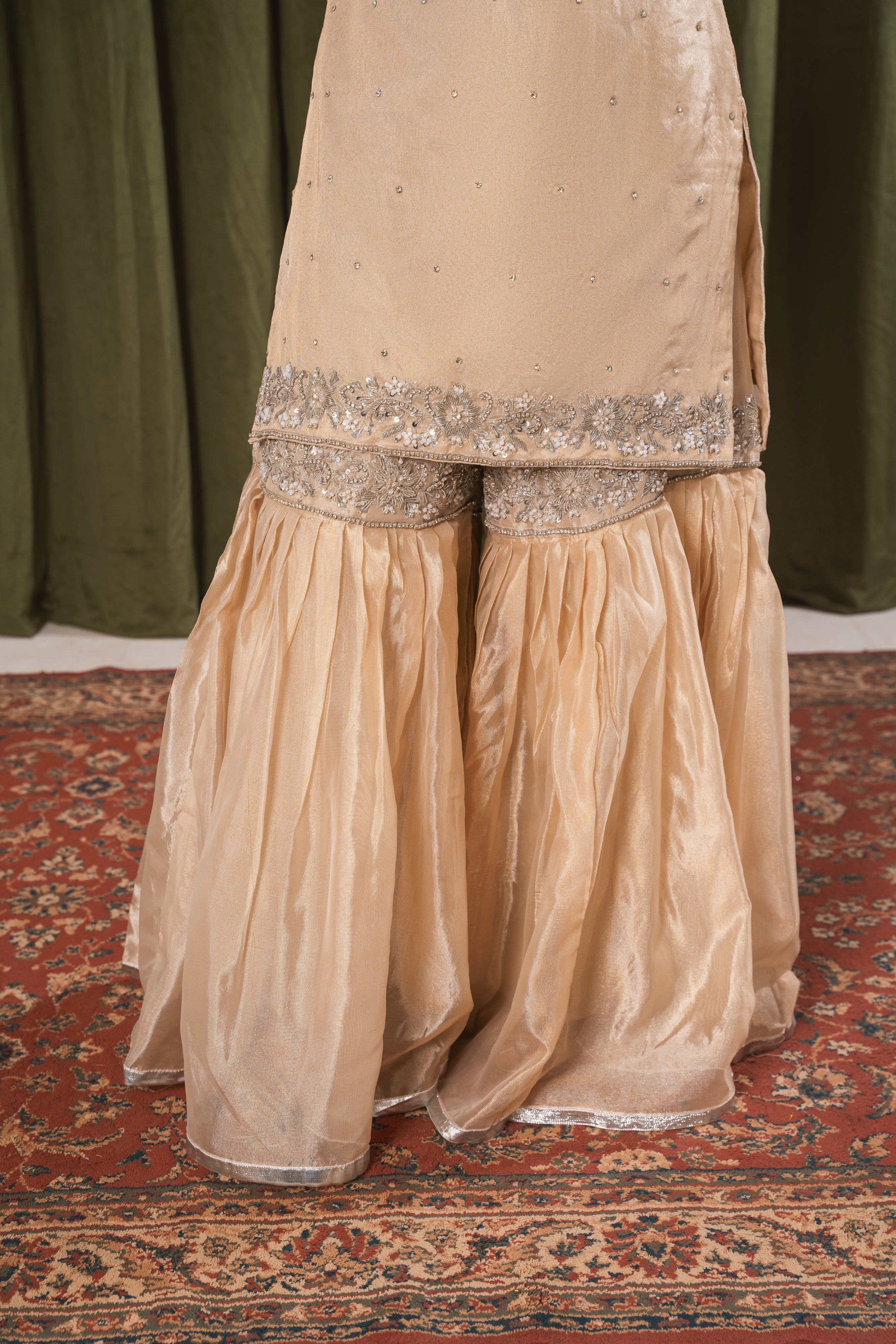 Mahira Farshi Gharara Sunset Gold