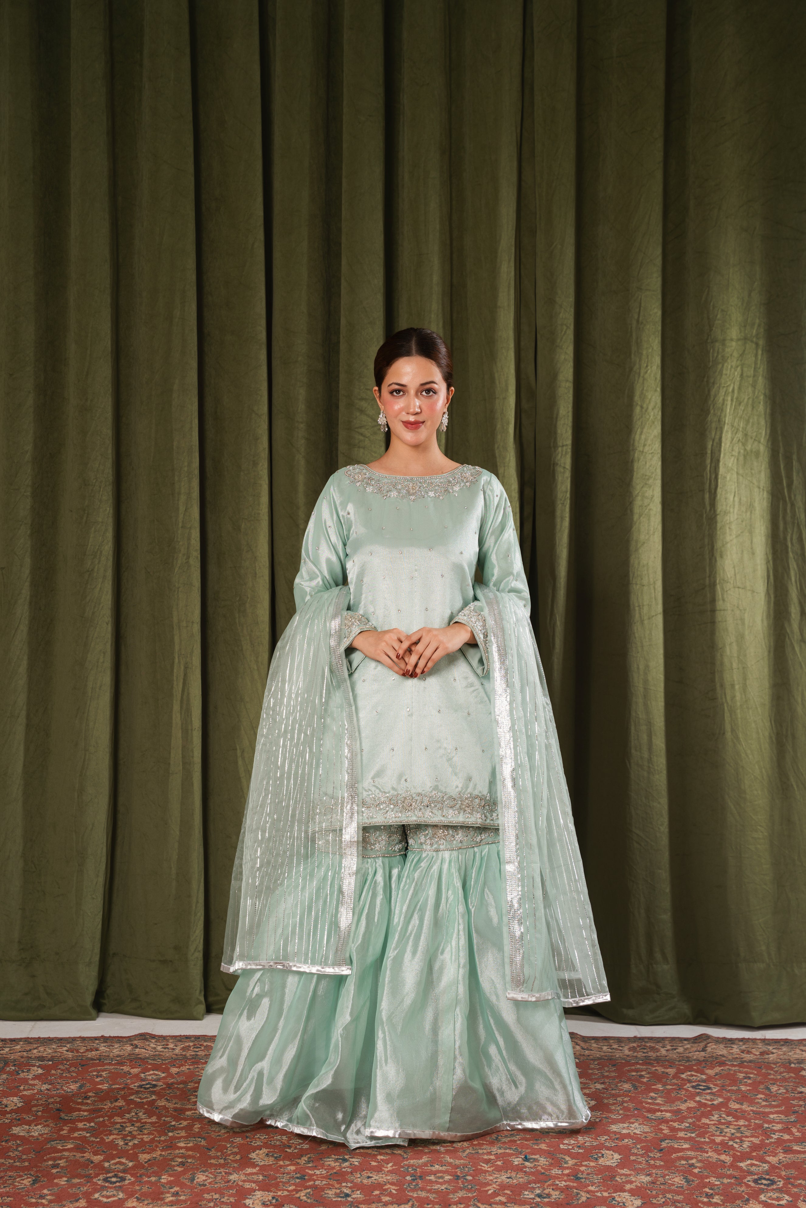 Mahira Farshi Gharara Ice Blue