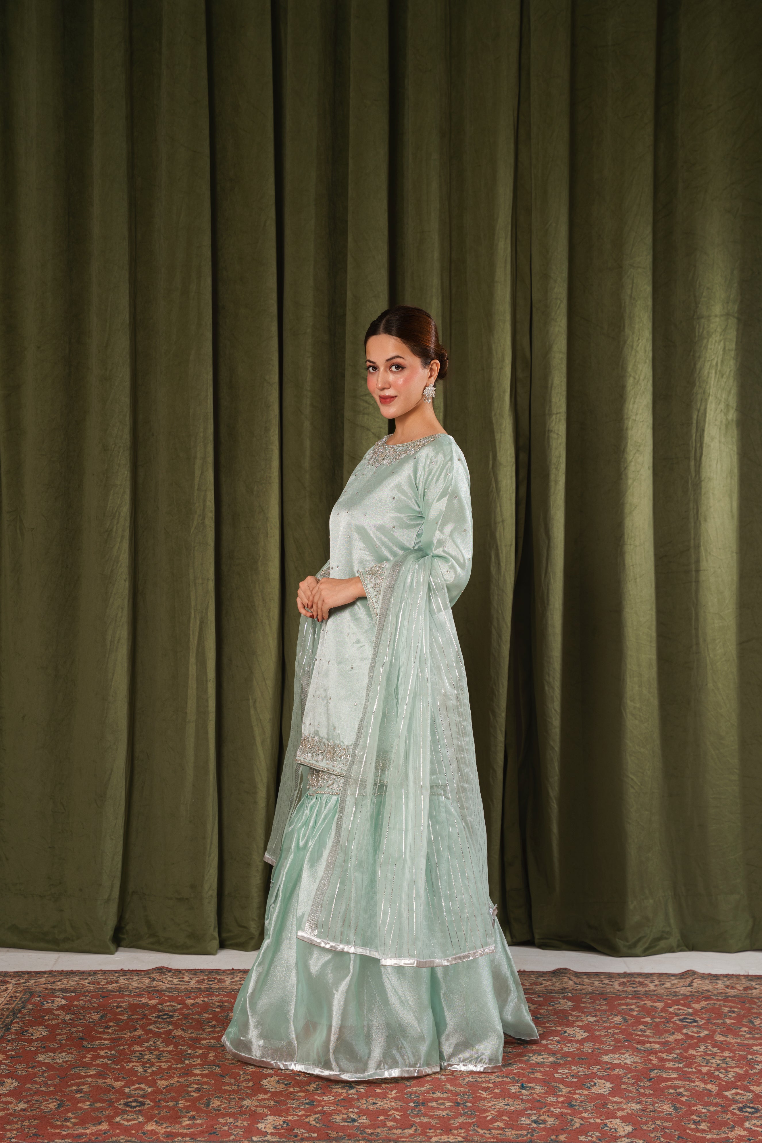 Mahira Farshi Gharara Ice Blue