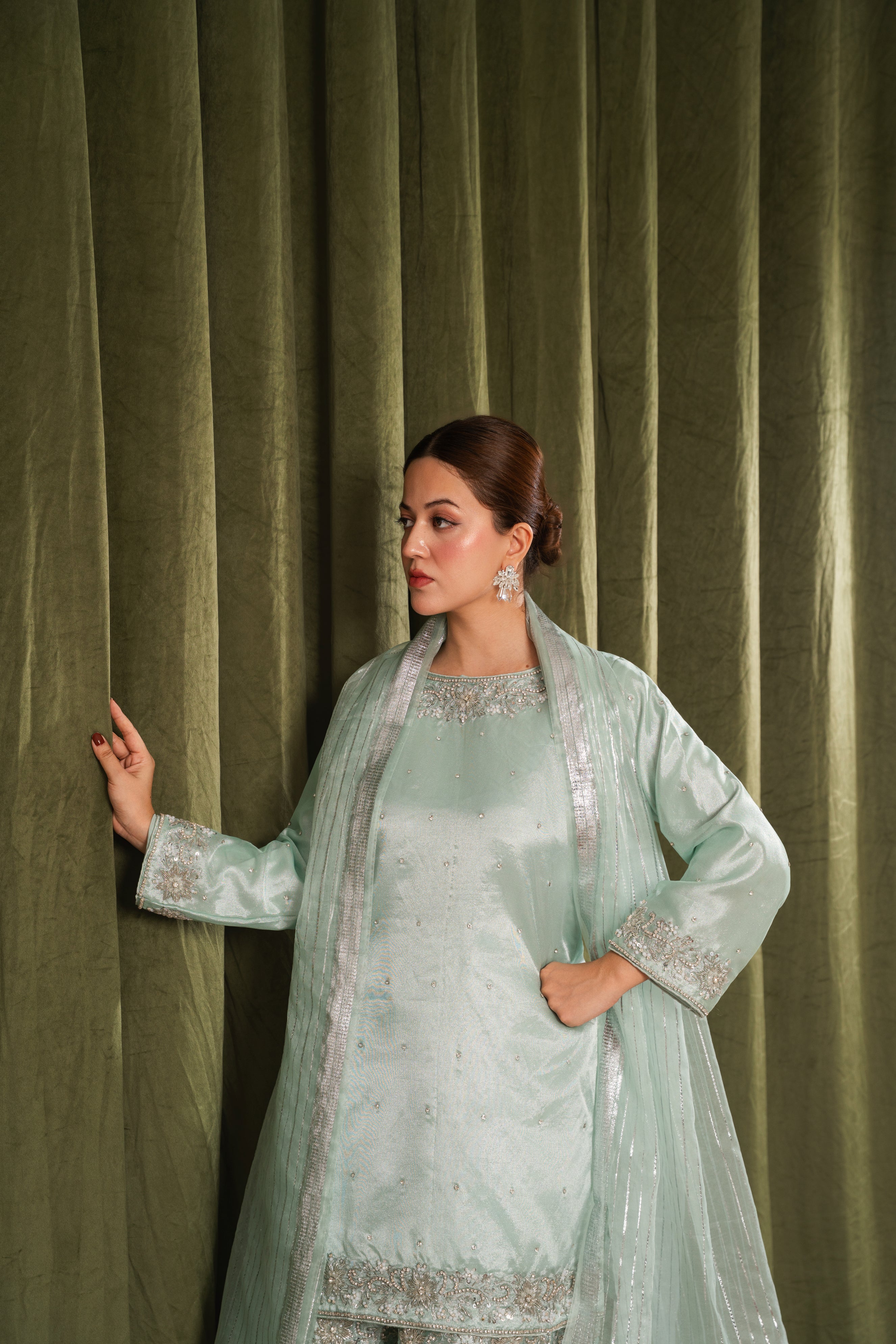 Mahira Farshi Gharara Ice Blue