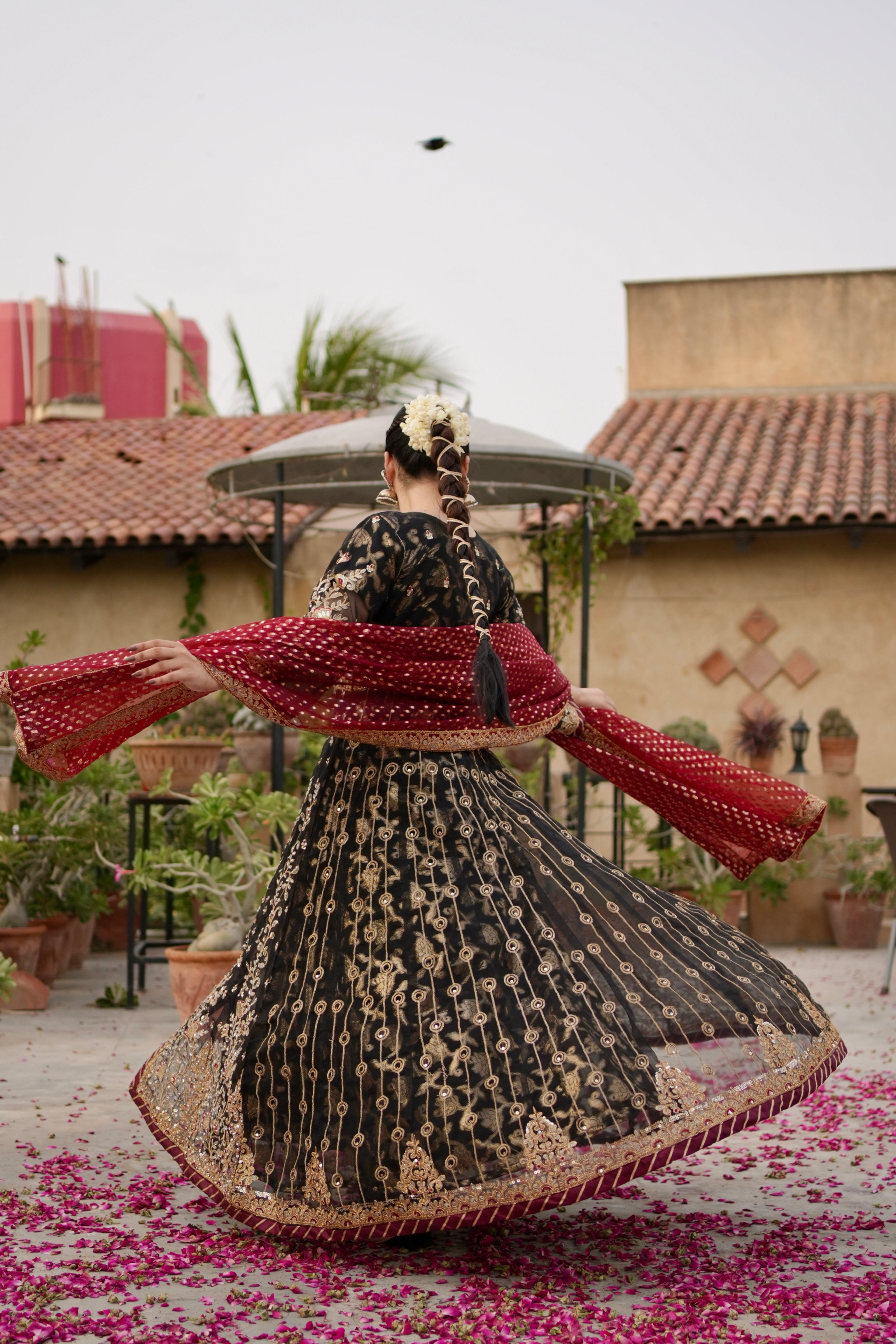 Noor-e-Sahar - Black Flared Angarkha Maxi