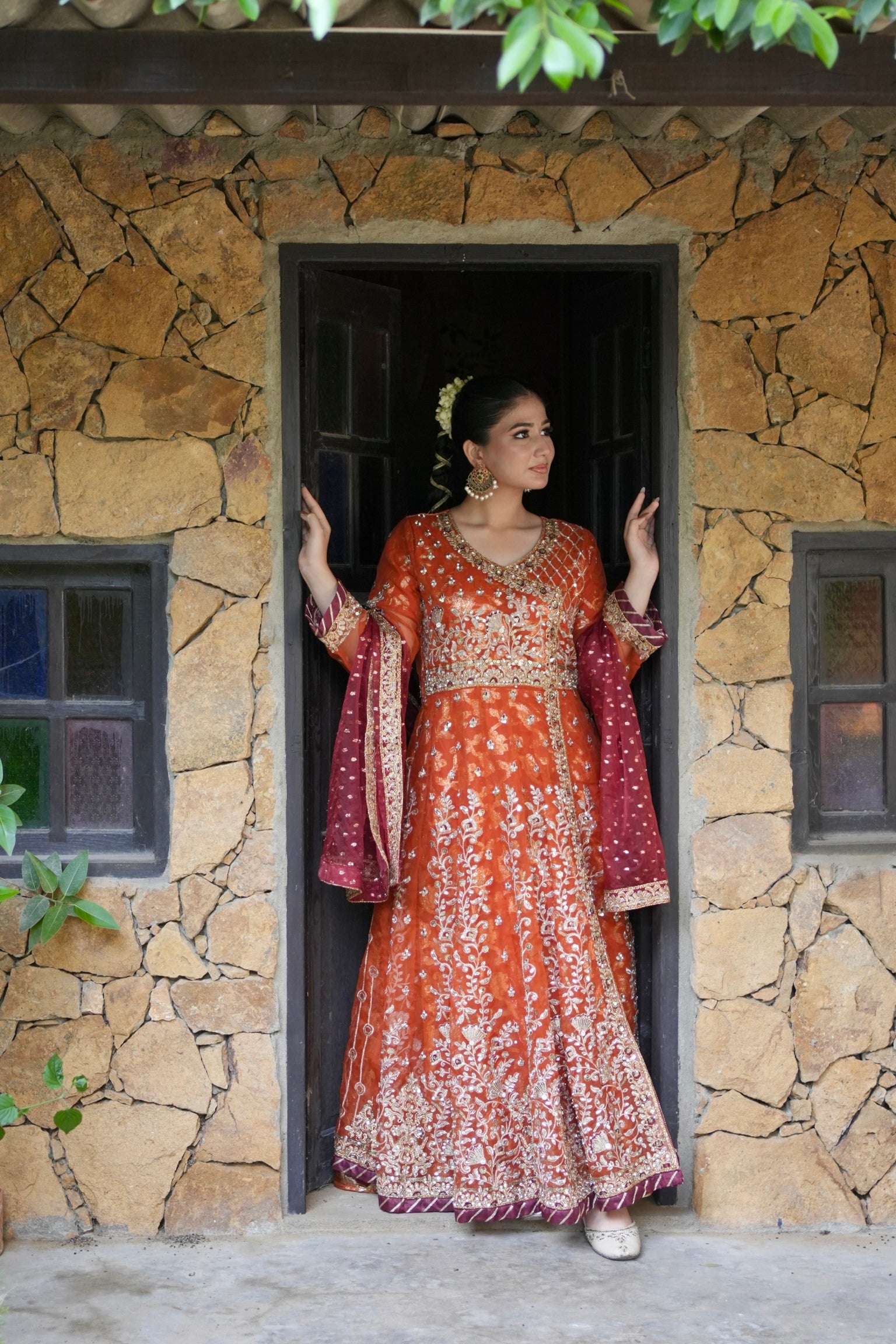 Noor-e-Sahar - Rust Flared Angarkha Maxi
