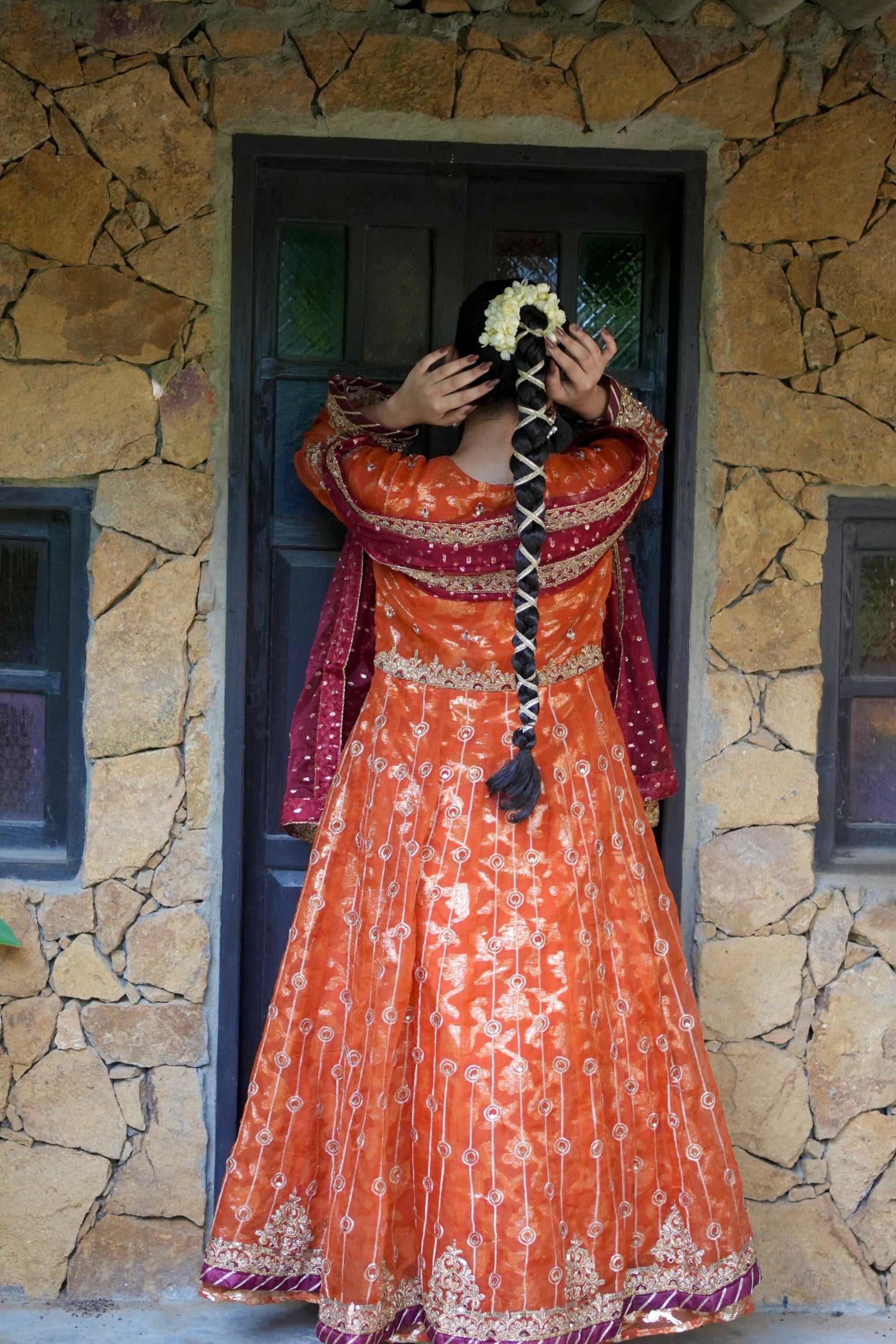 Noor-e-Sahar - Rust Flared Angarkha Maxi