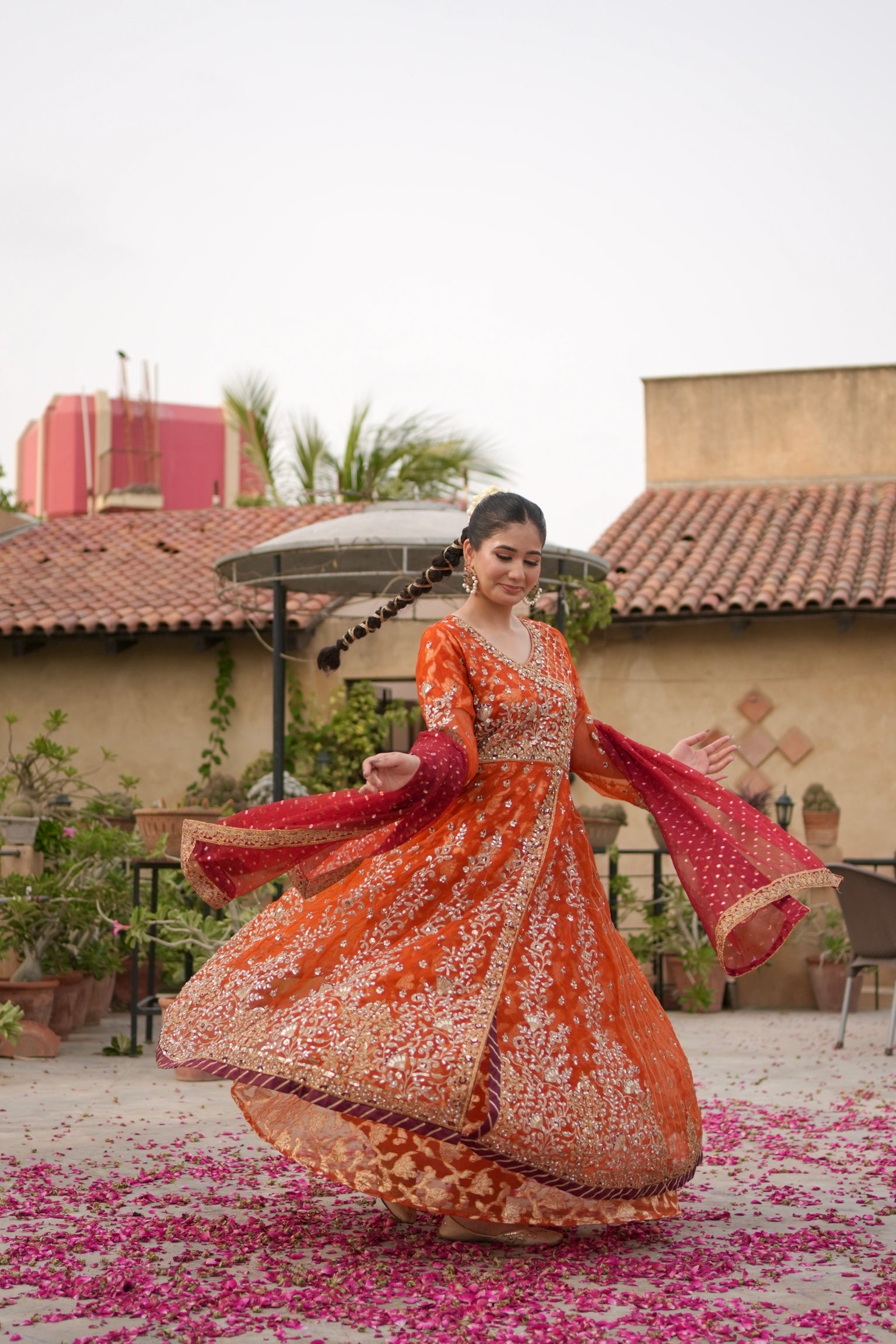 Noor-e-Sahar - Rust Flared Angarkha Maxi