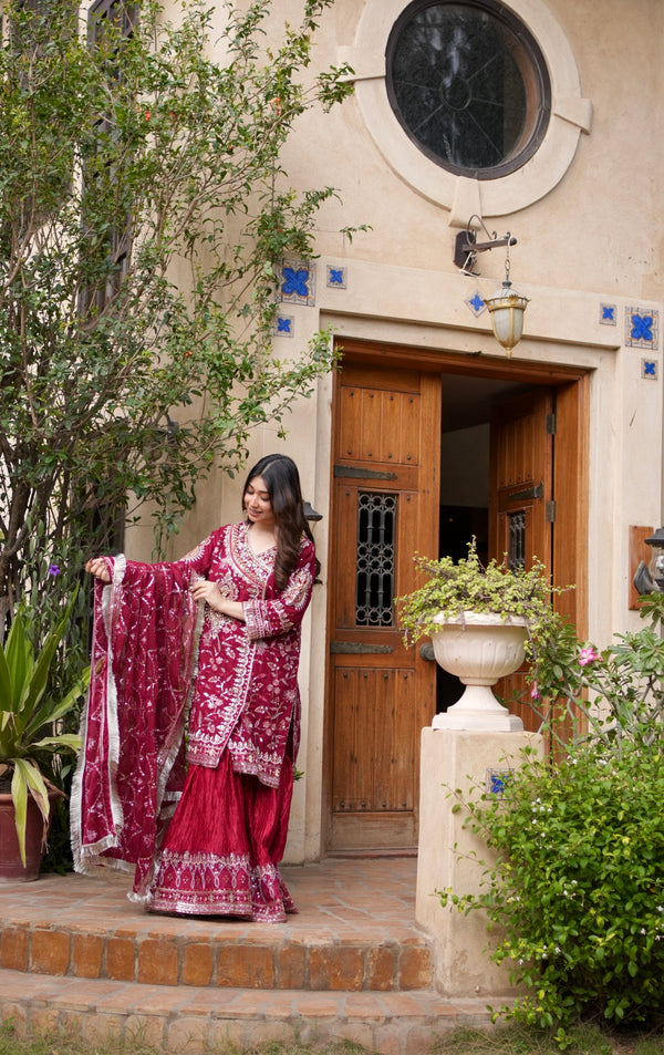 Beyza deep maroon angrakha