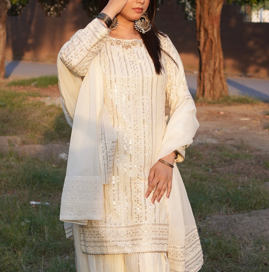 Serene - Pearl White Crush Palazo