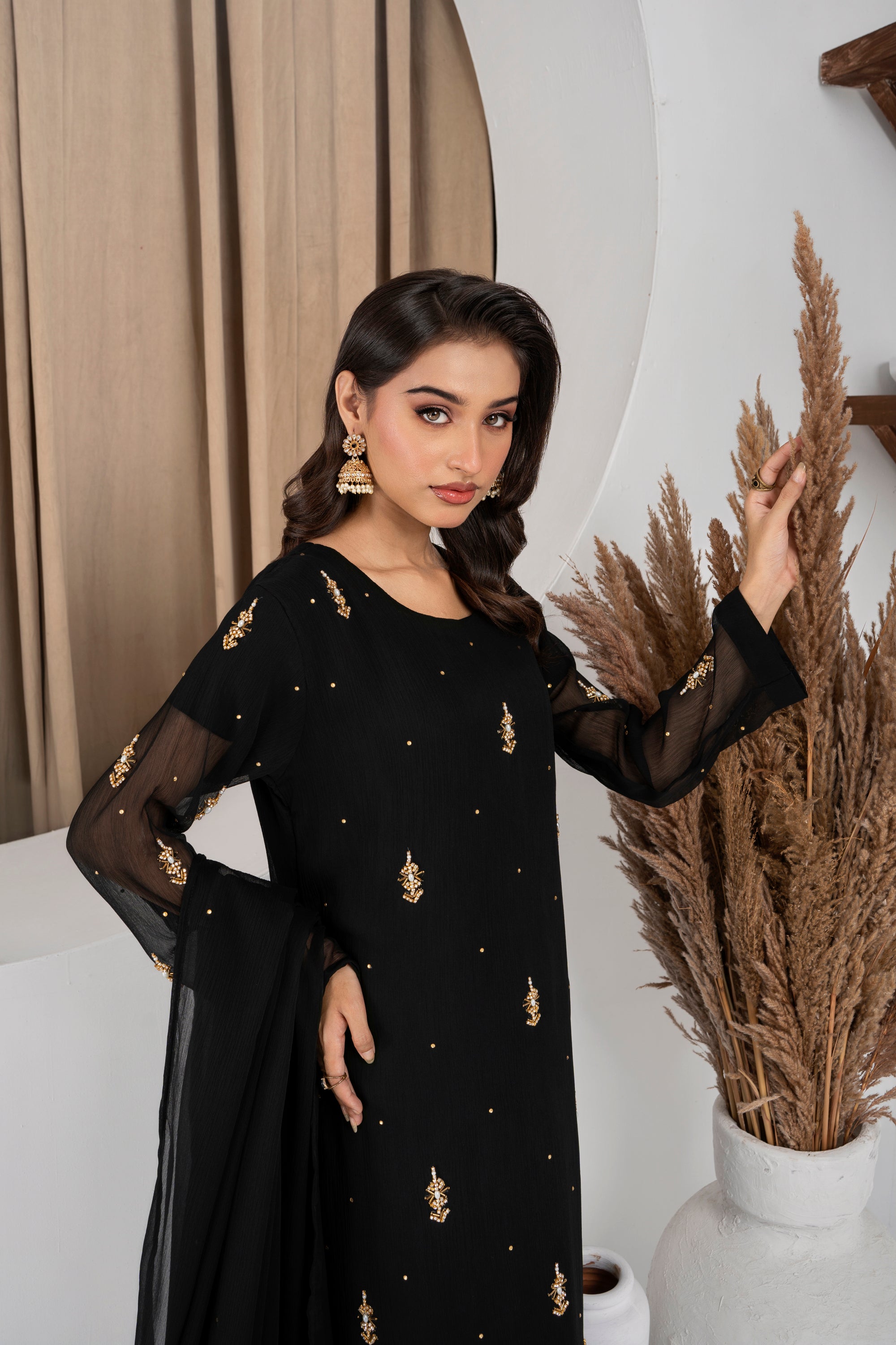 Jasmine Black Chiffon Flare Frock